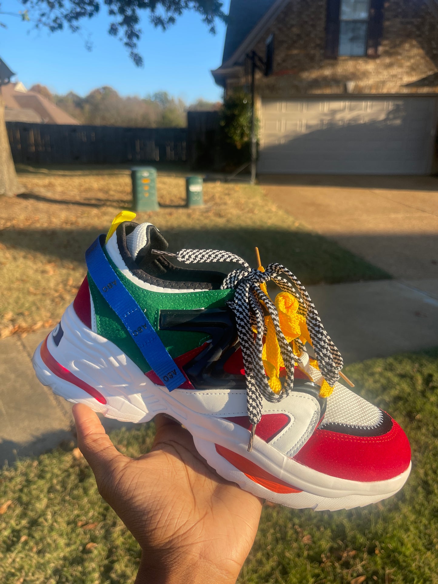 Red white yellow fashion sneakers women sz 9