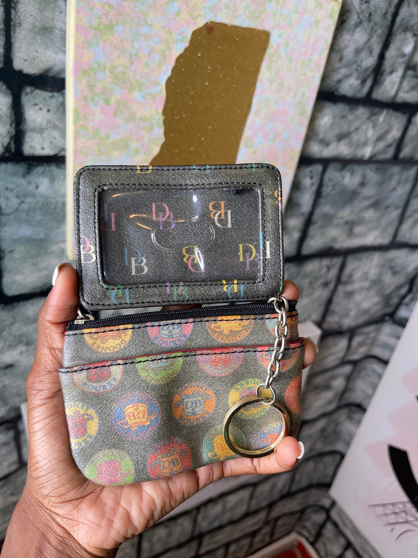 Dooney & bourke black colorful coin bag / card holder