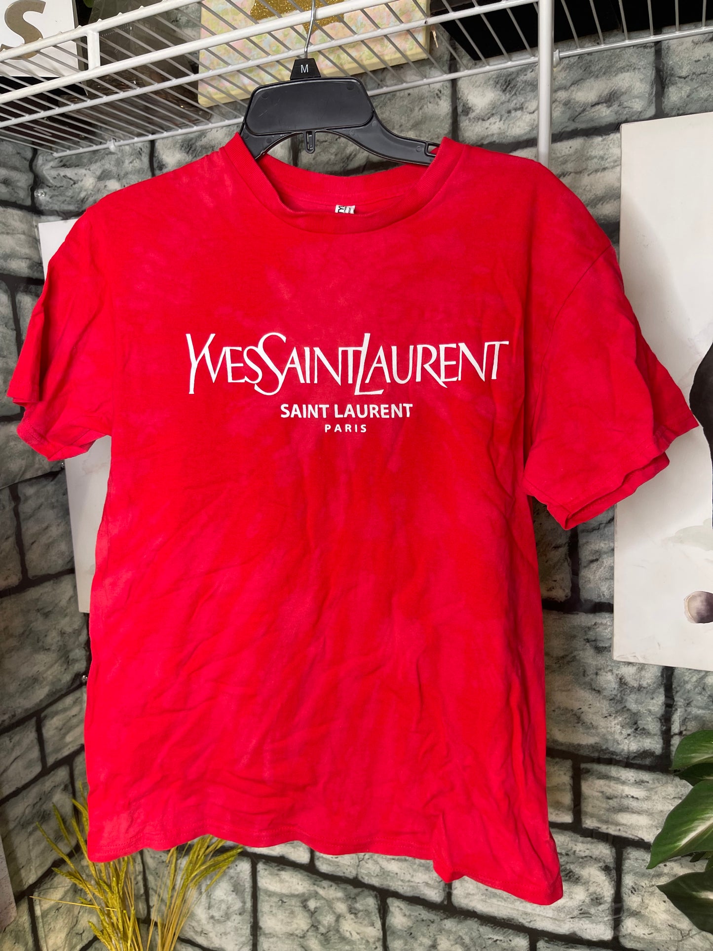 "YSL" Red Graphic Shirt Women Men sz Medium
