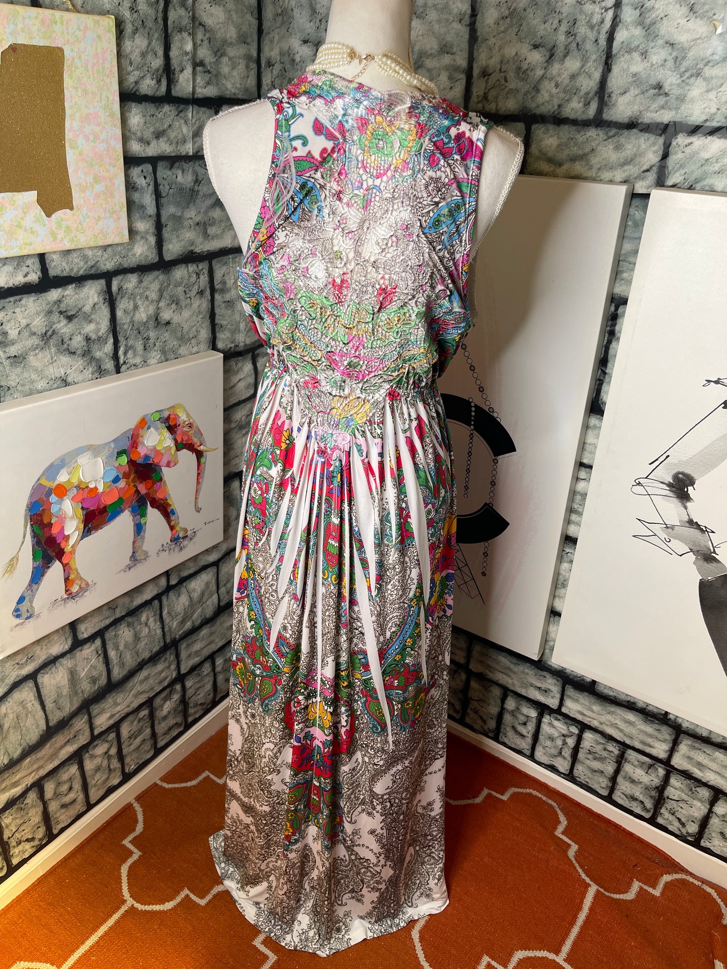 One World White Colorful Dress Women sz Large
