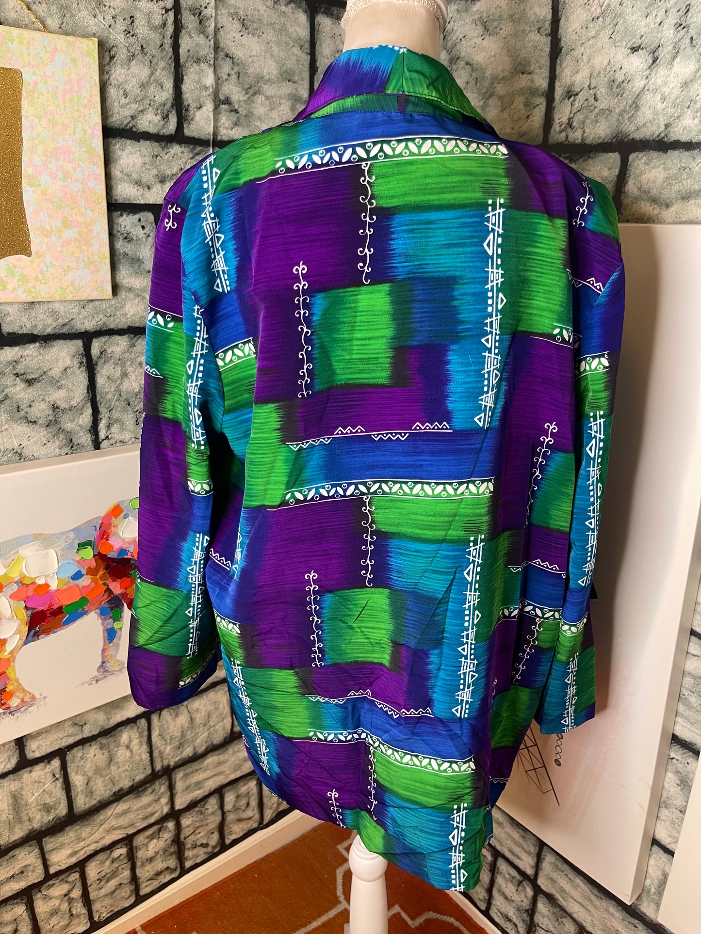 MJ Carroll Purple Green Blue Blazer Blouse Women sz Large