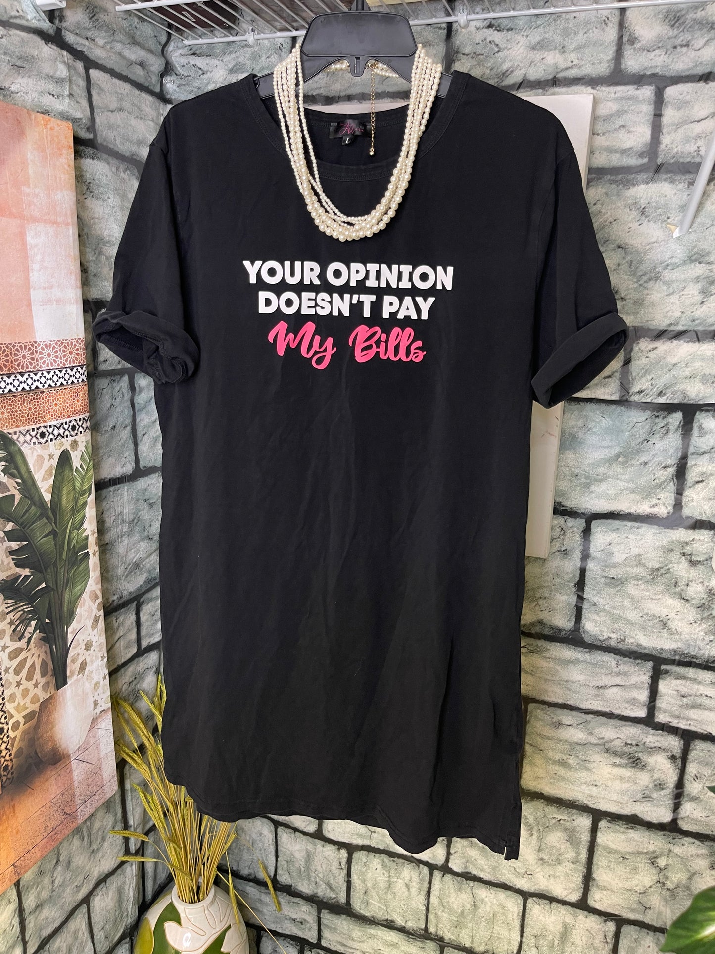 "Your Opinion" Black Print Dress Women sz Large