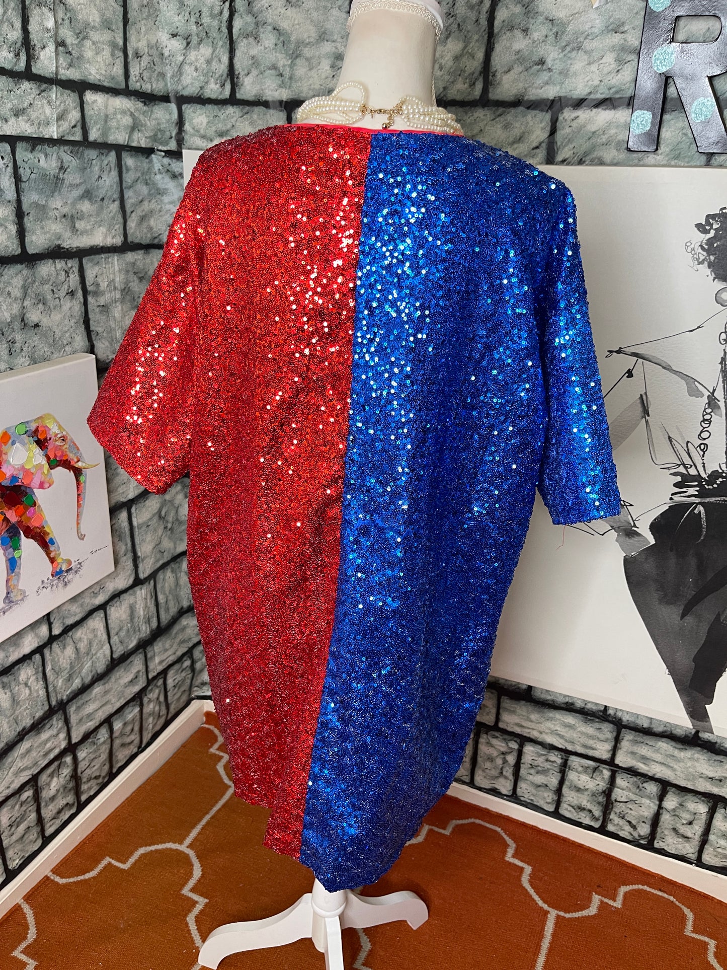 Blue Red Sequin Dress Women sz Large