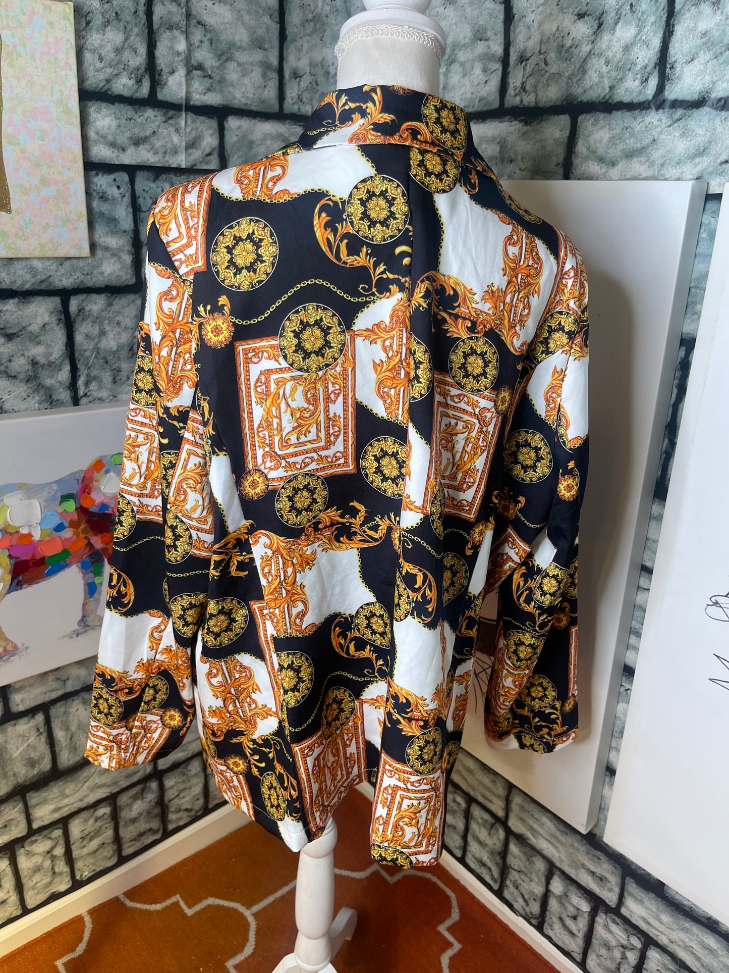 Touch Me Black Orange Print Blazer Blouse Women sz 3XL