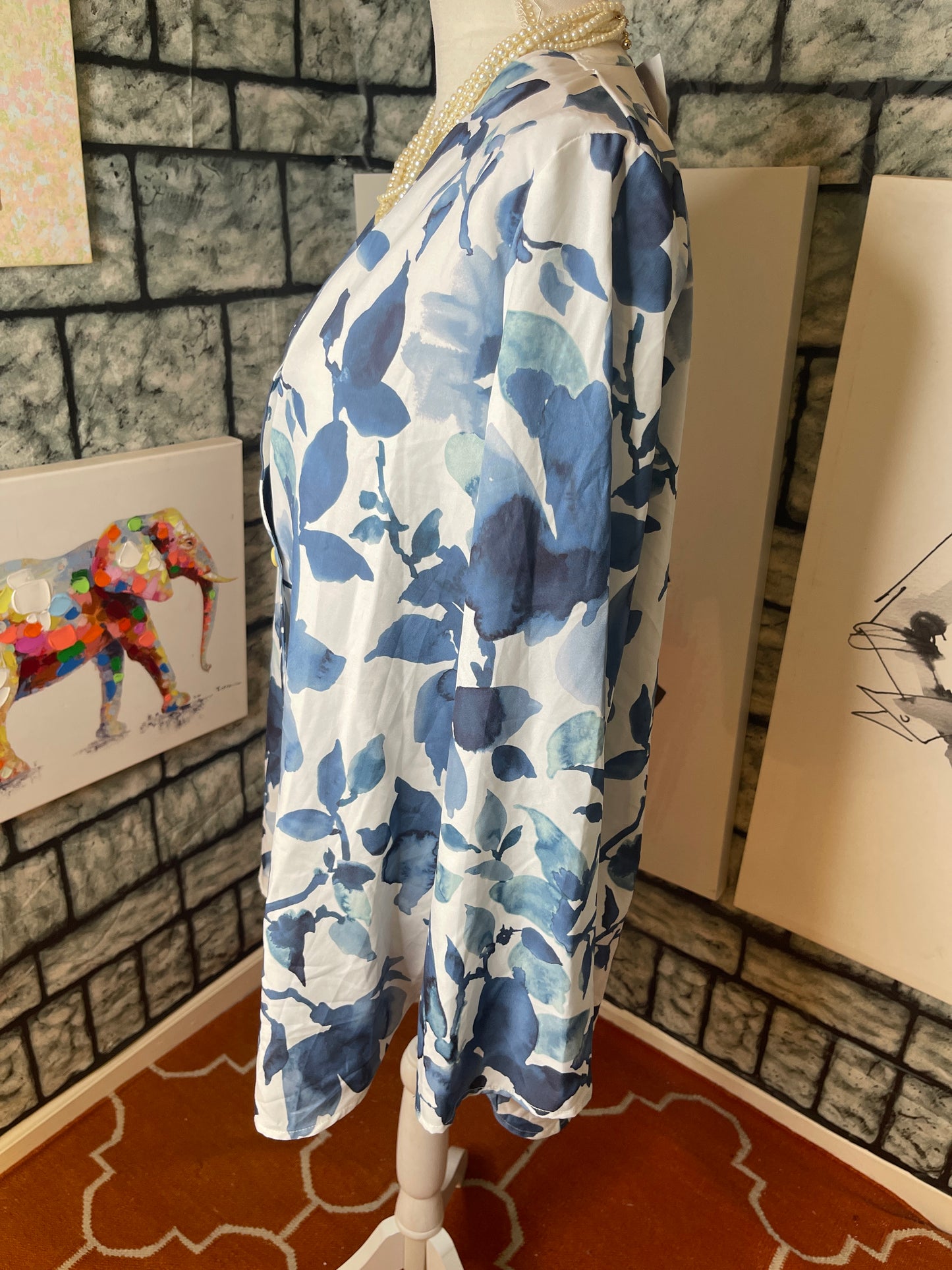 Noracora Blue White Button Blouse Women sz XL
