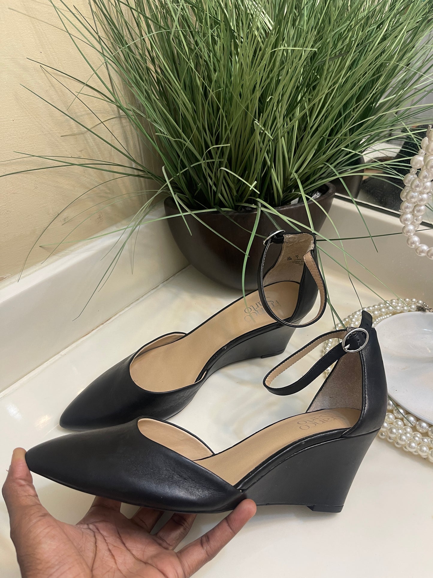 Franco Sarto black wedge heels women sz 10