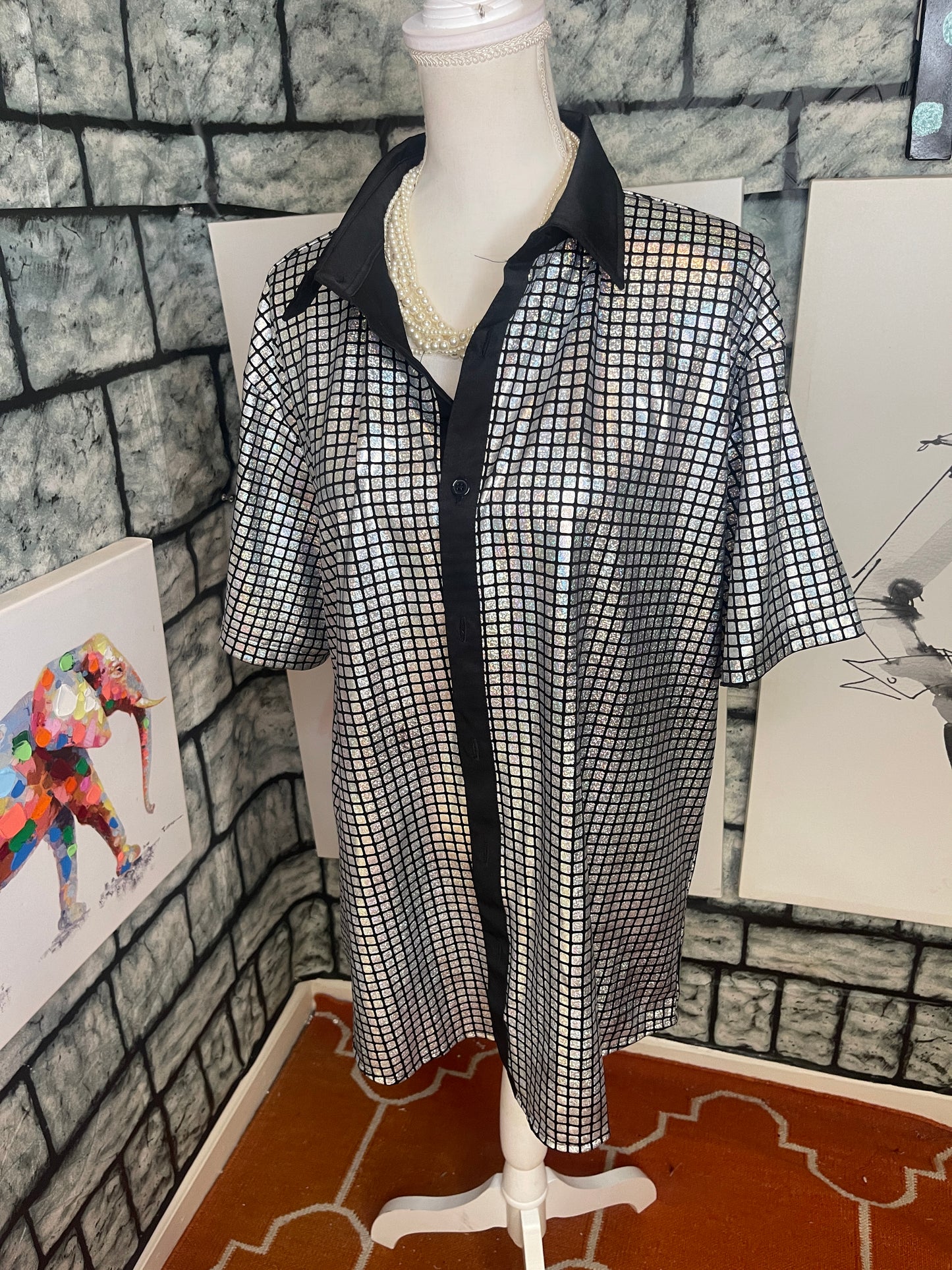 Jo gal silver button blouse women sz xl
