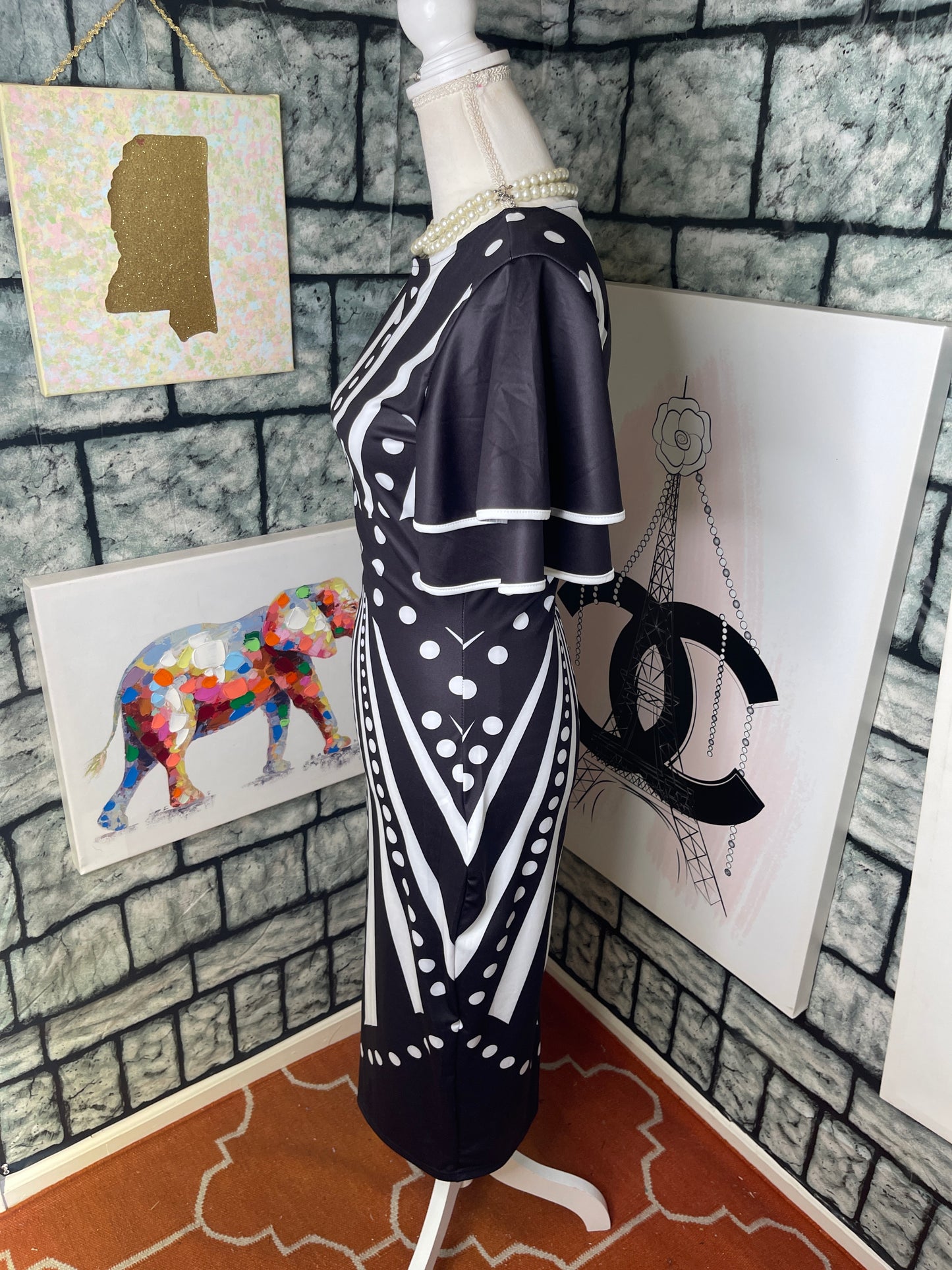 Black white polka dot dress women sz medium
