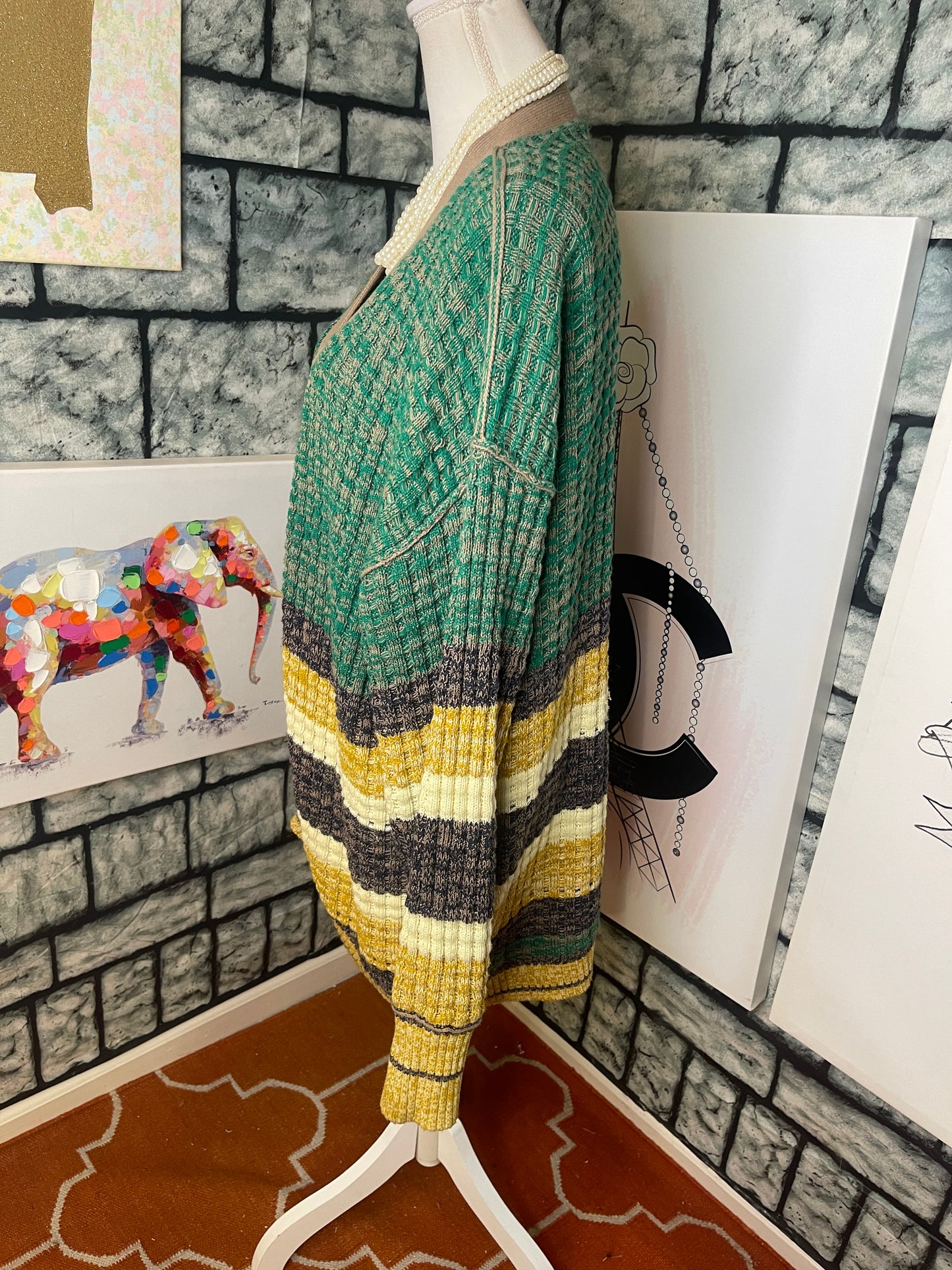 BDG Green Yellow Cardigan Women sz Large