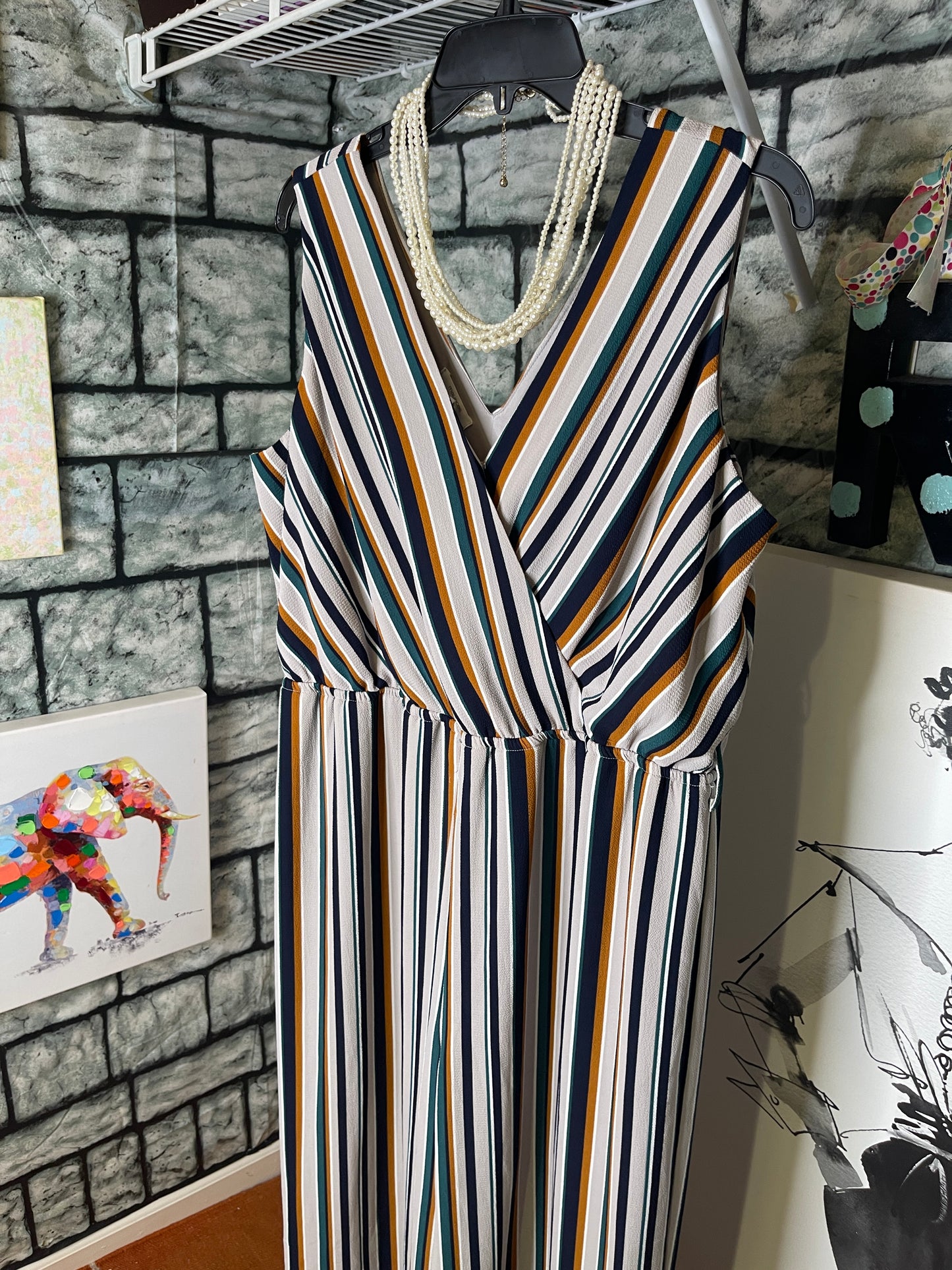 Maurices Gray Blue Orange Jumpsuit Women sz XL