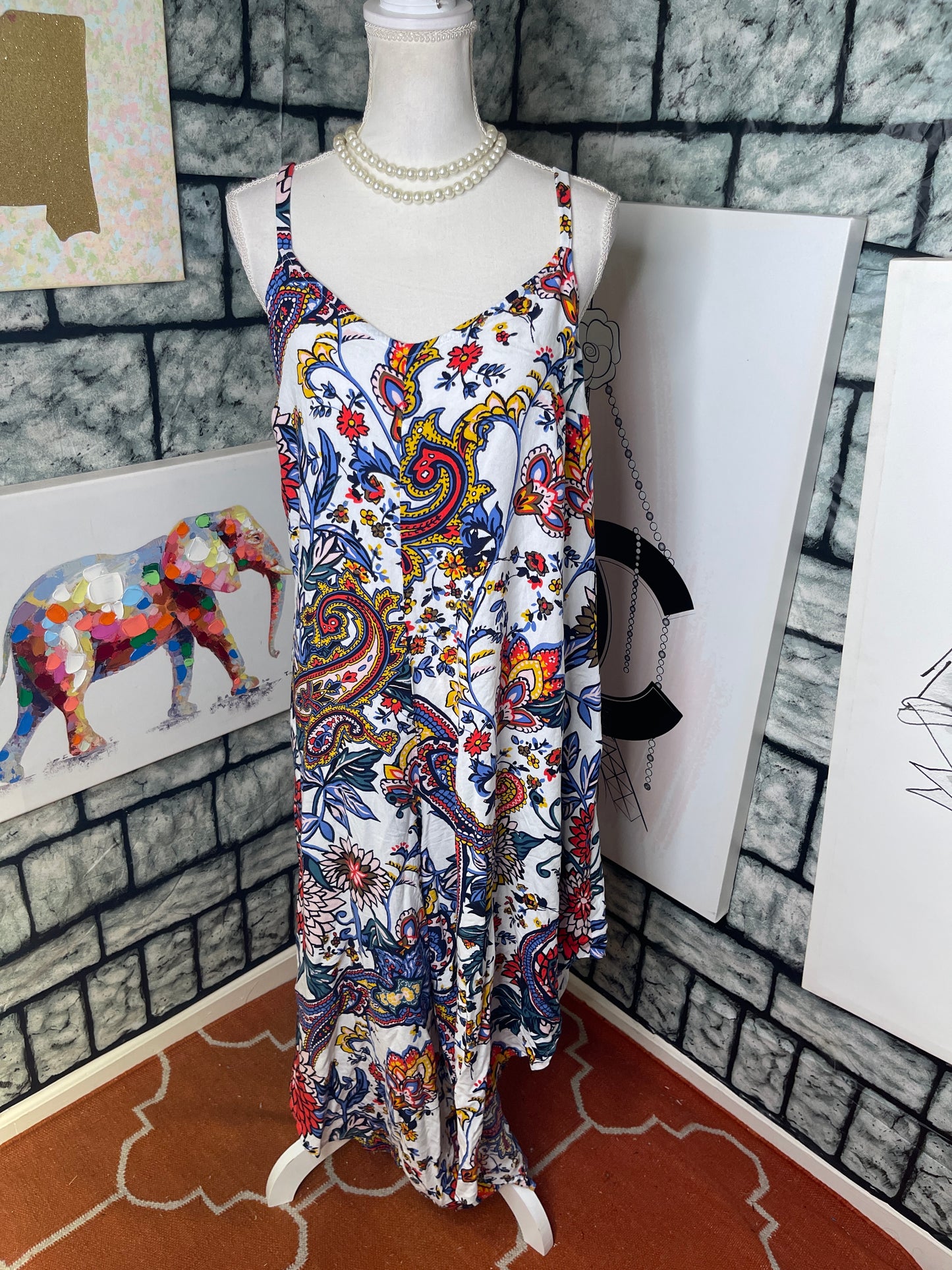 MSK white floral jumpsuit women sz Large