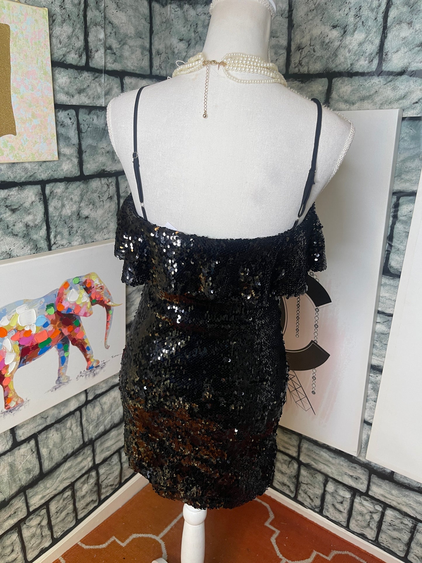 Black Sequin Dress Women sz Medium