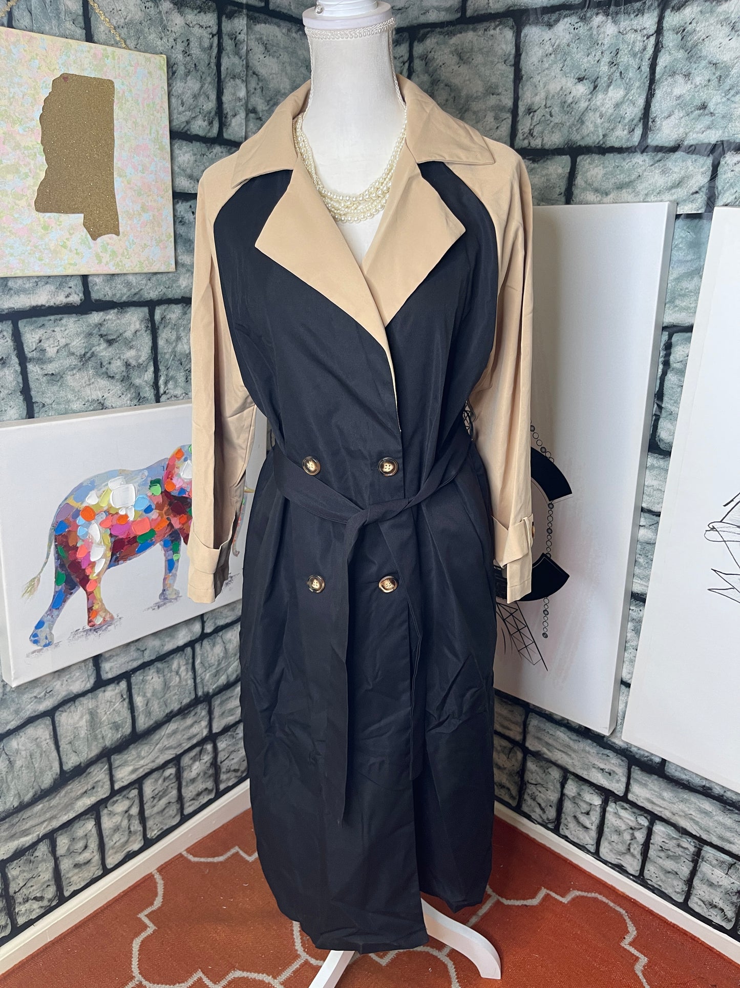 Sen Black Tan Button Dress Women sz Small