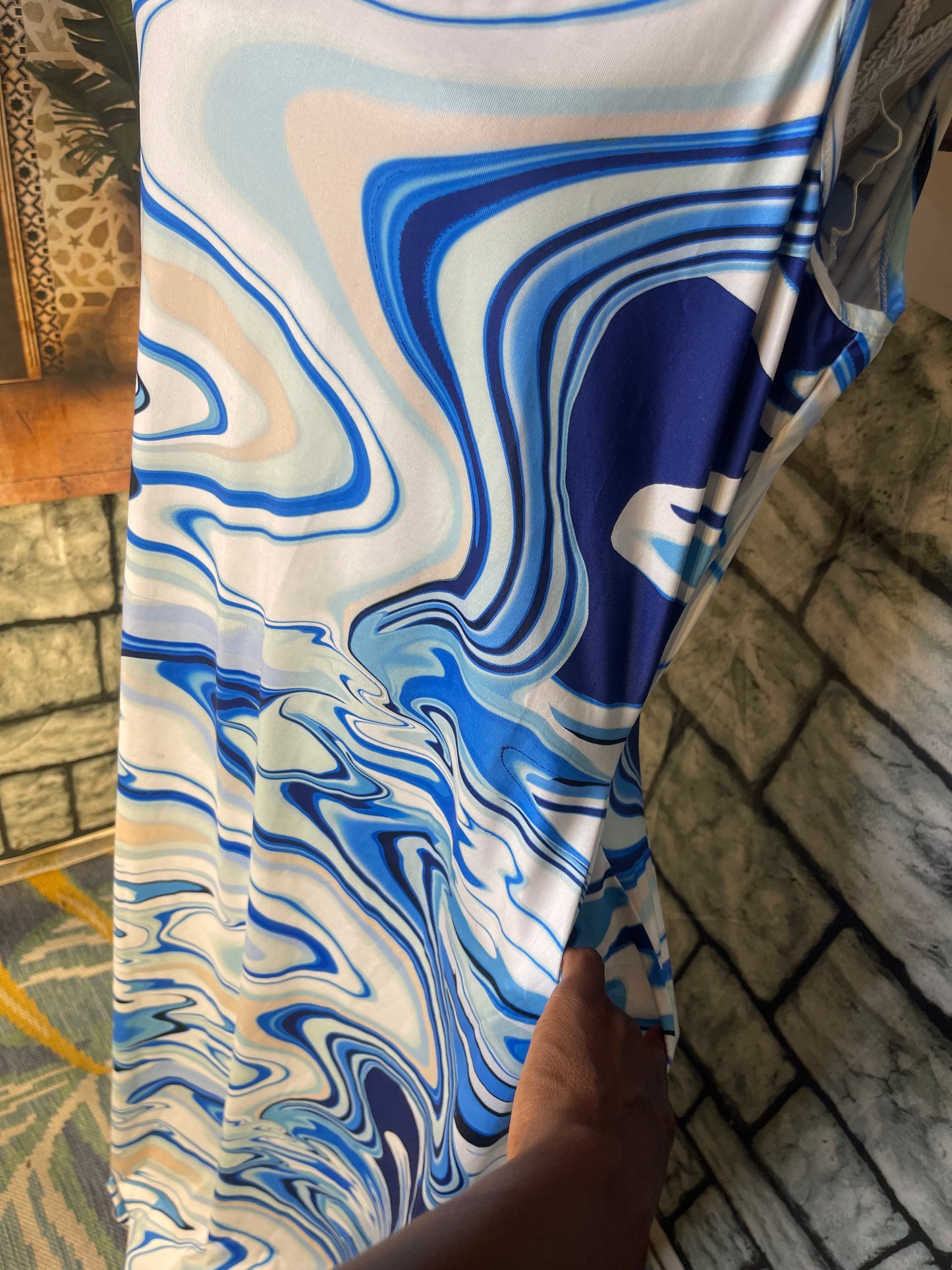 Blue White Dress Print Women sz 1XL