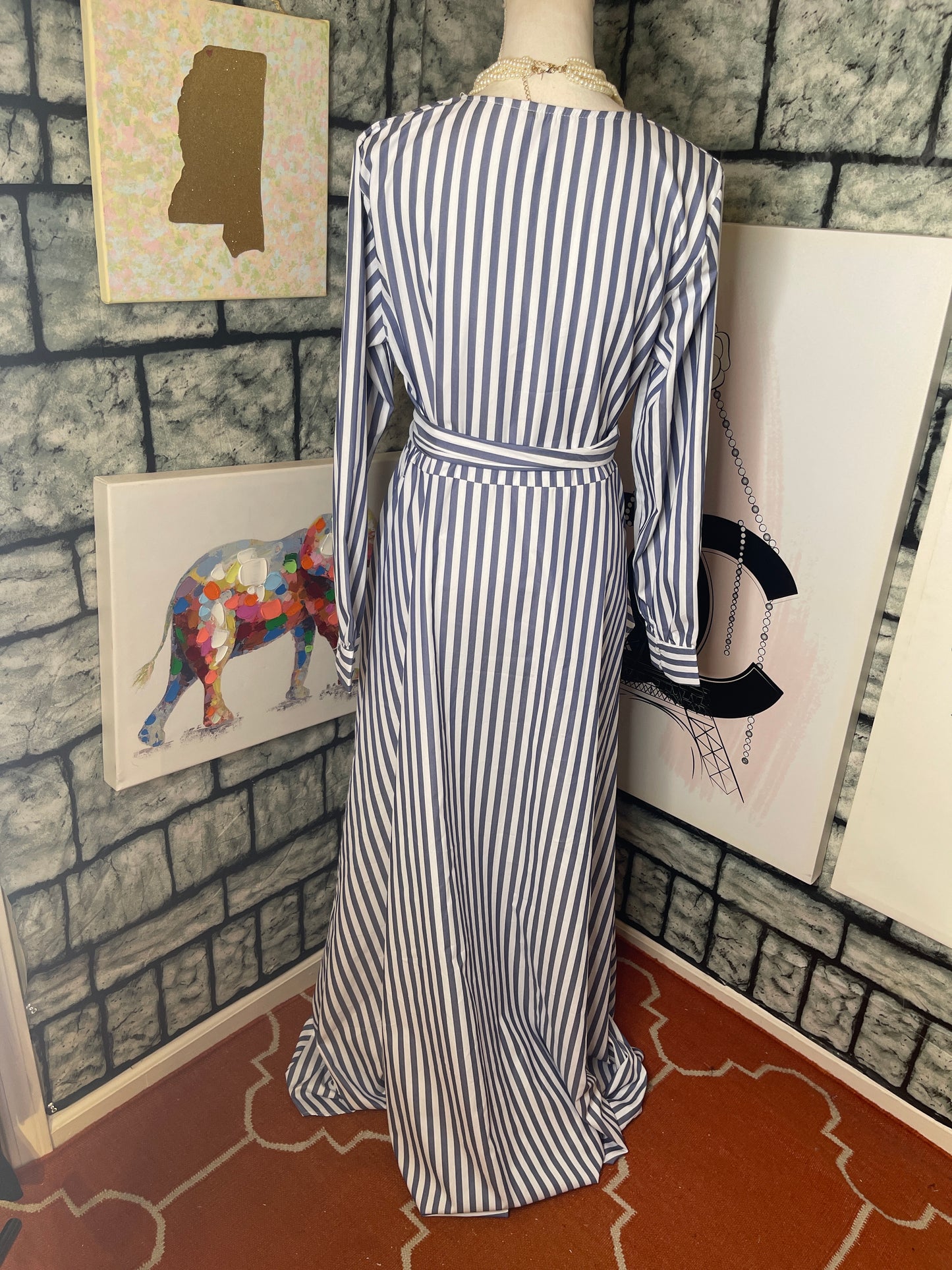 Blue white high low blouse women sz xl