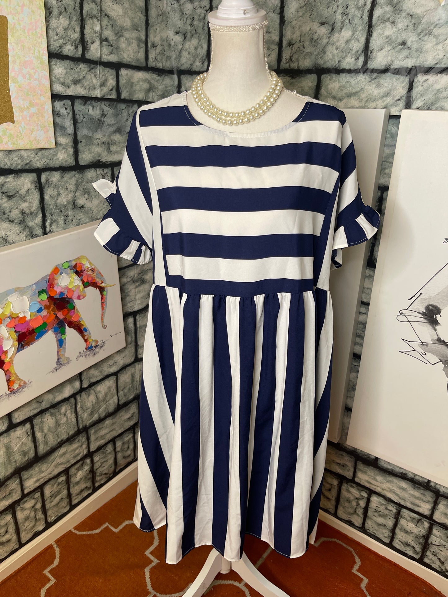 Blue White Dress Women sz XL