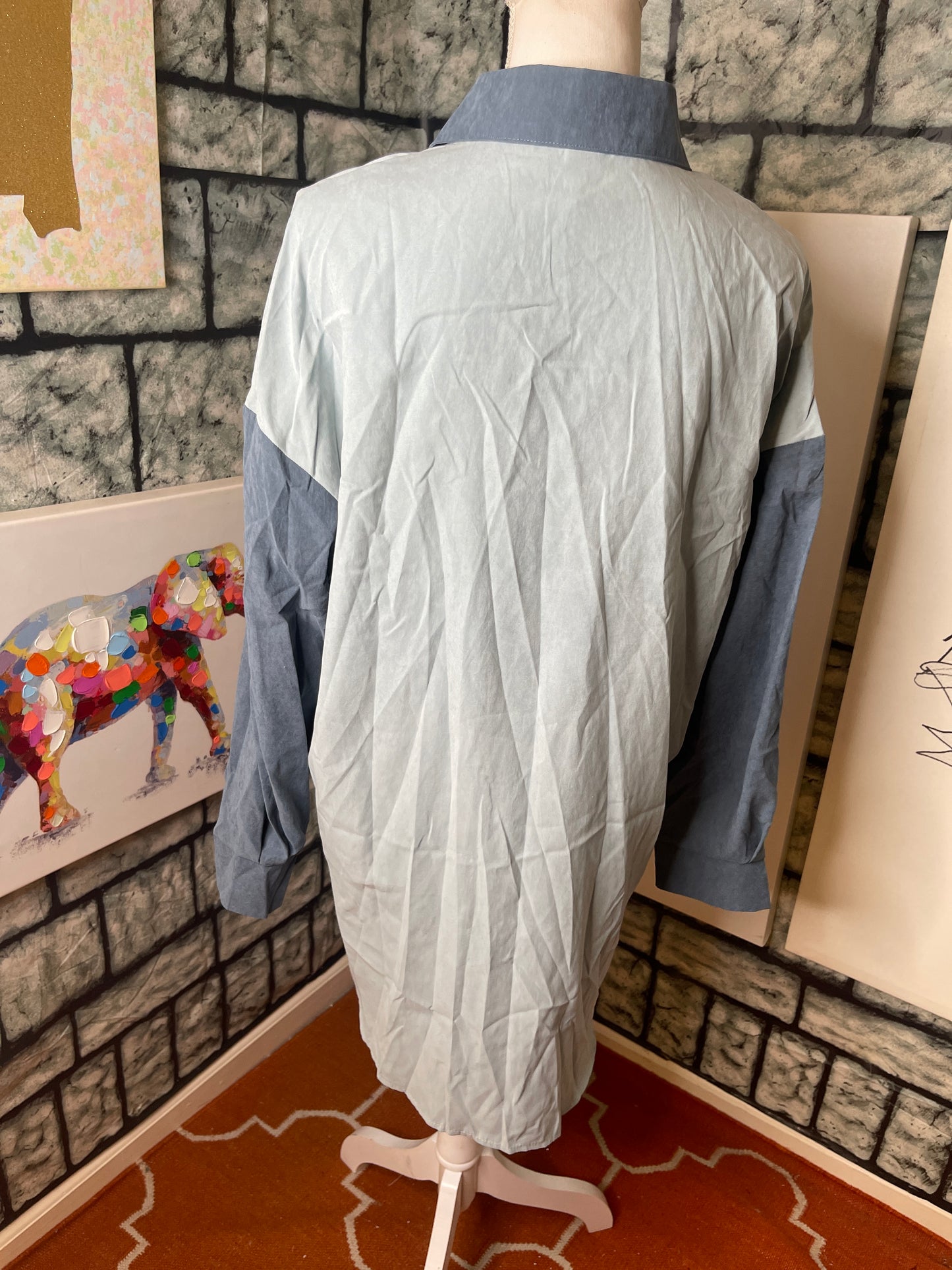Shein blue white shirt dress women sz medium