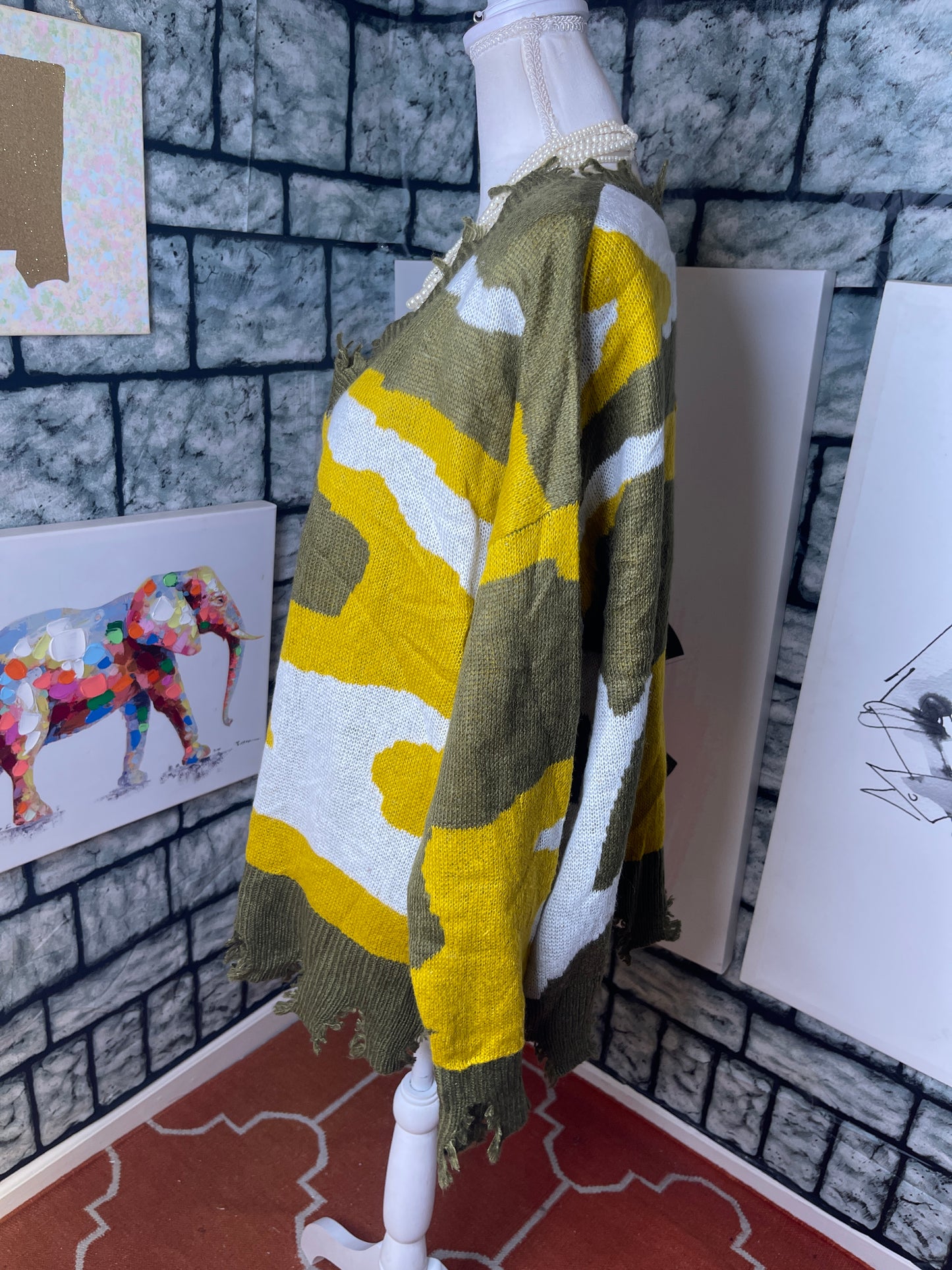 Trendy Threads Green Yellow and White Sweater Women Sz 2XL