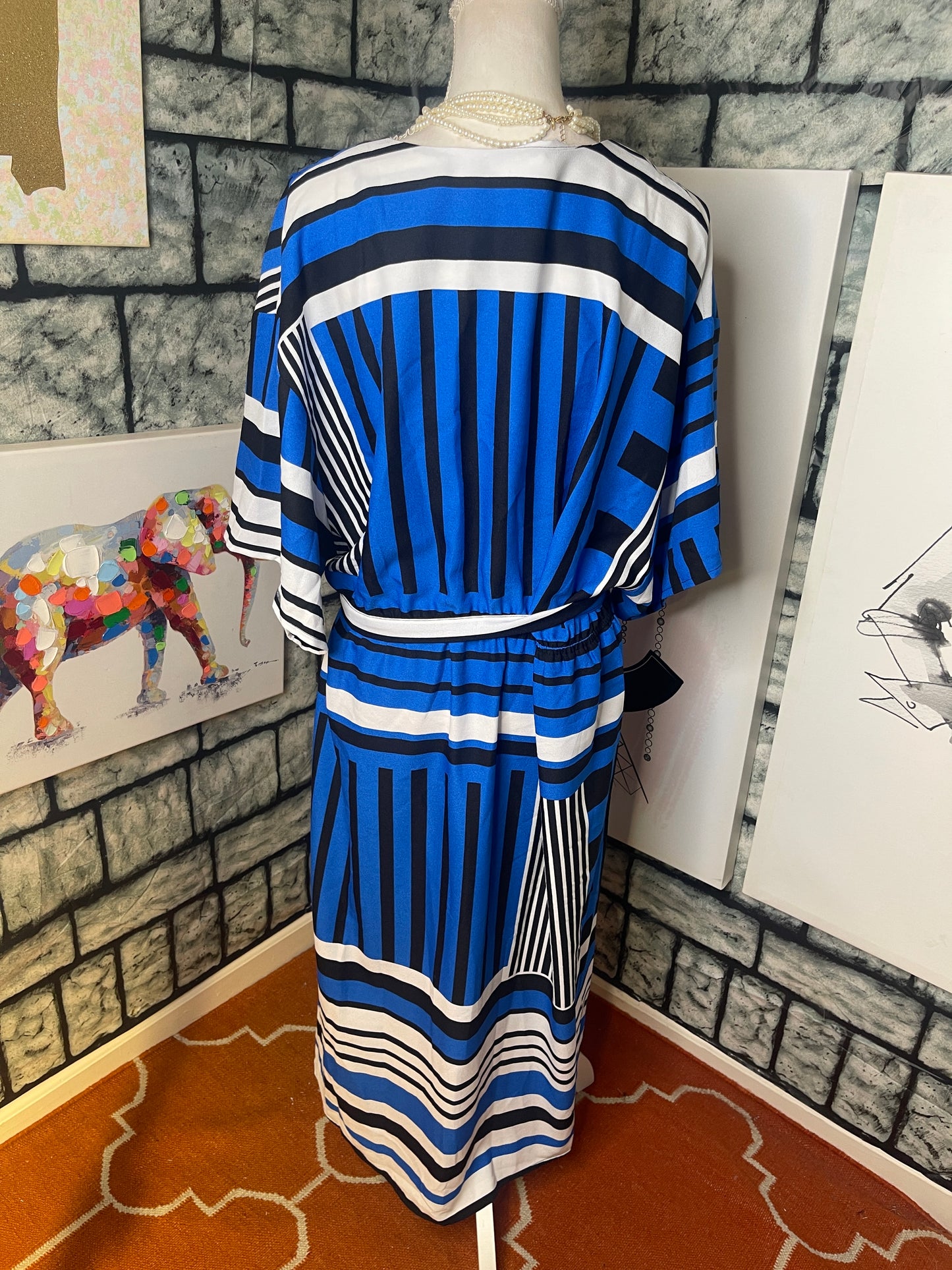 Masseys Blue White Black Dress Women sz 2XL