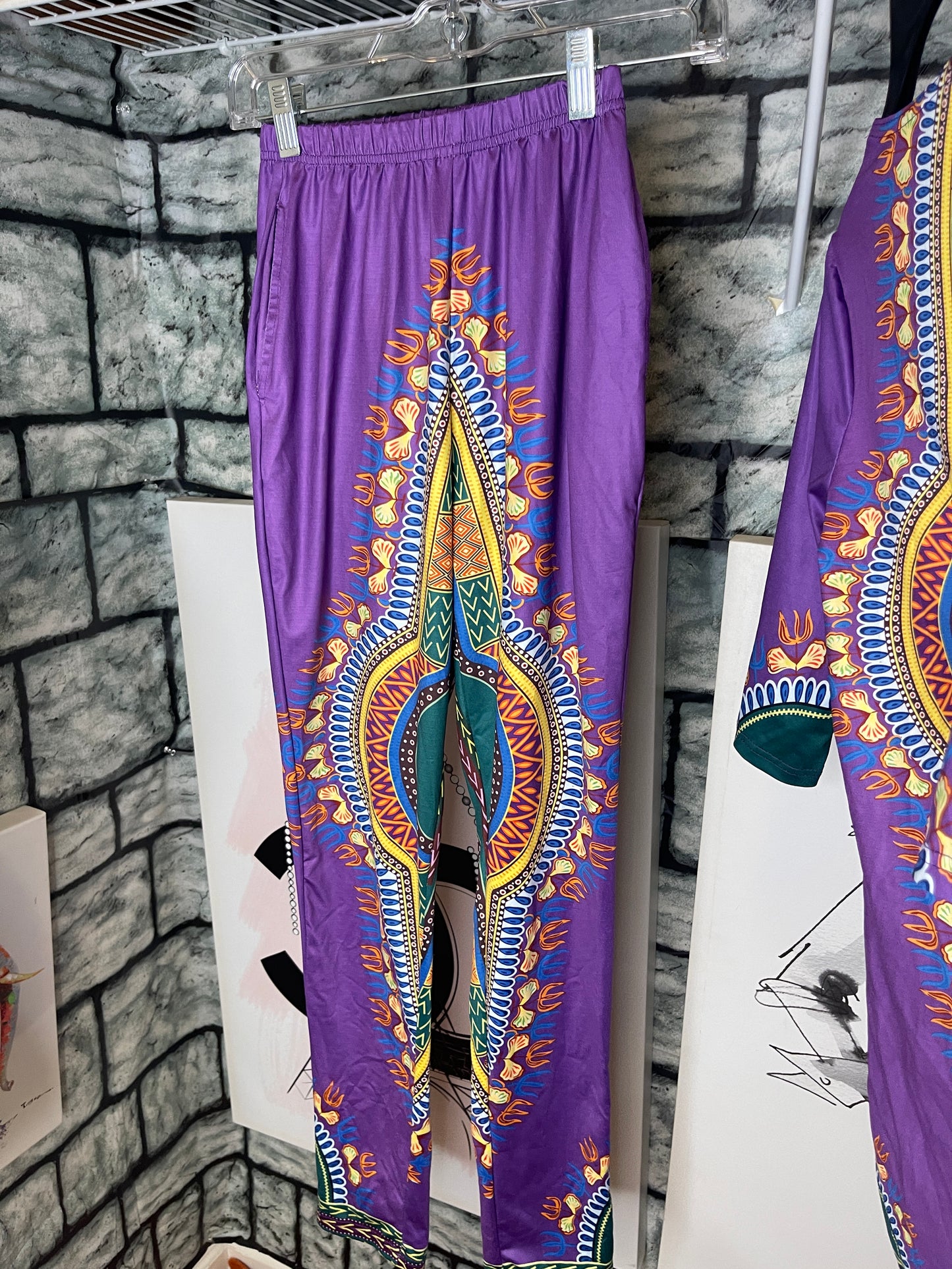 Purple Green 2 piece pants set Women sz Medim