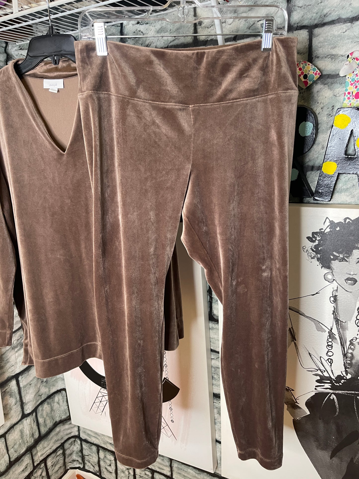 Pure Jill Gray Soft 2 Piece Pants Set Women sz Large