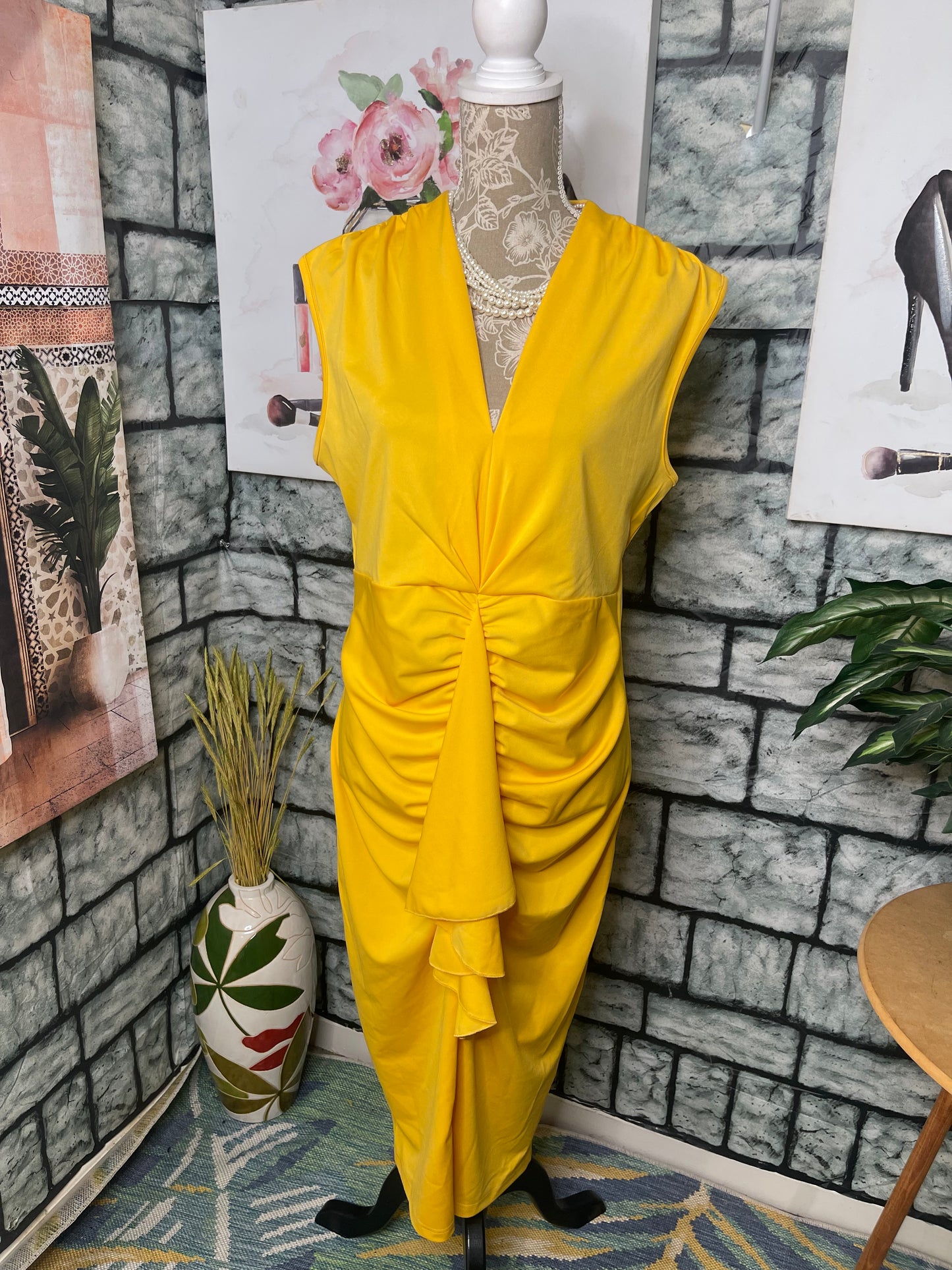 Yellow Ruffle Dress Women sz 2XL