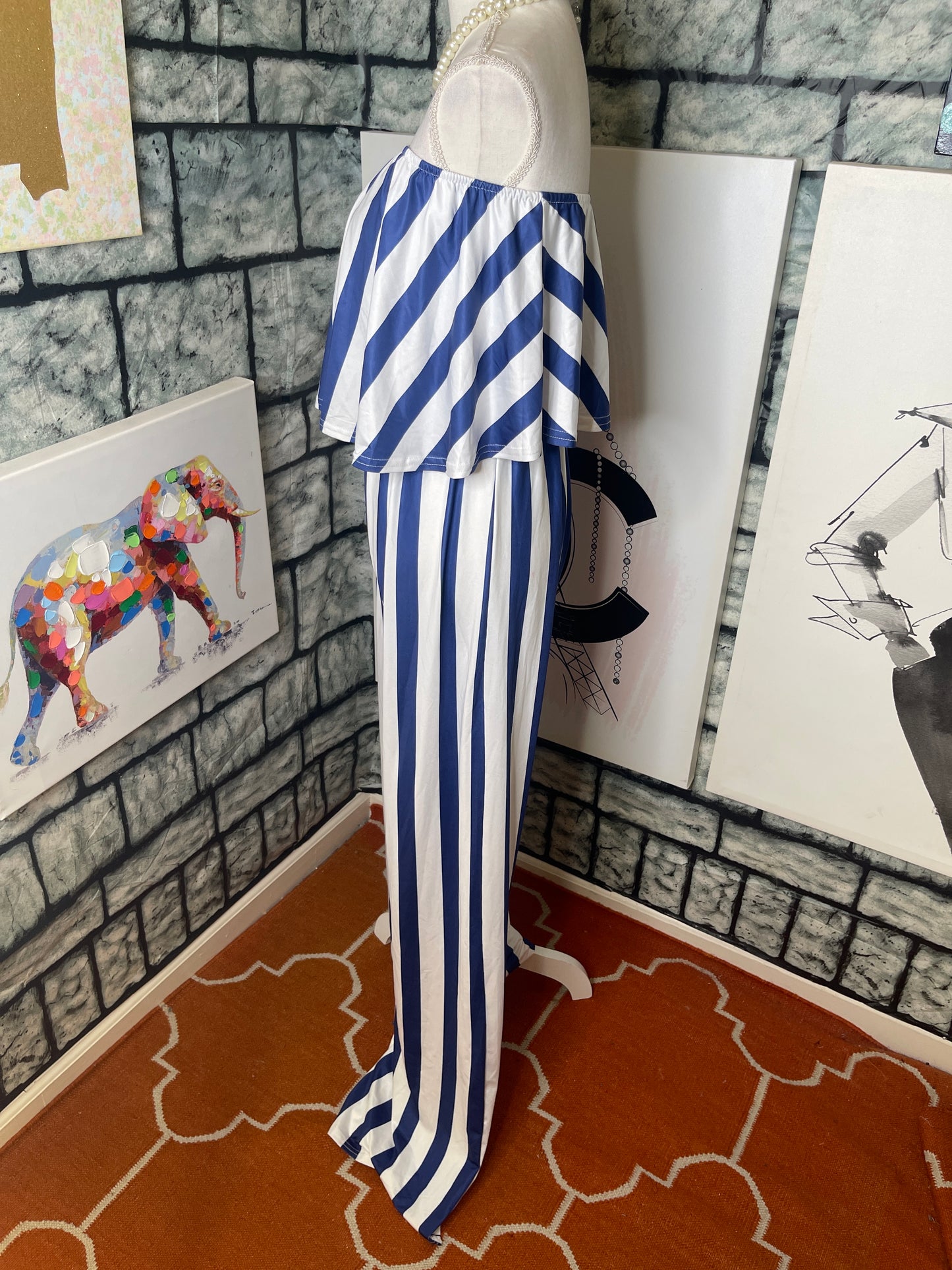 Blue White Jumpsuit Women sz Medium