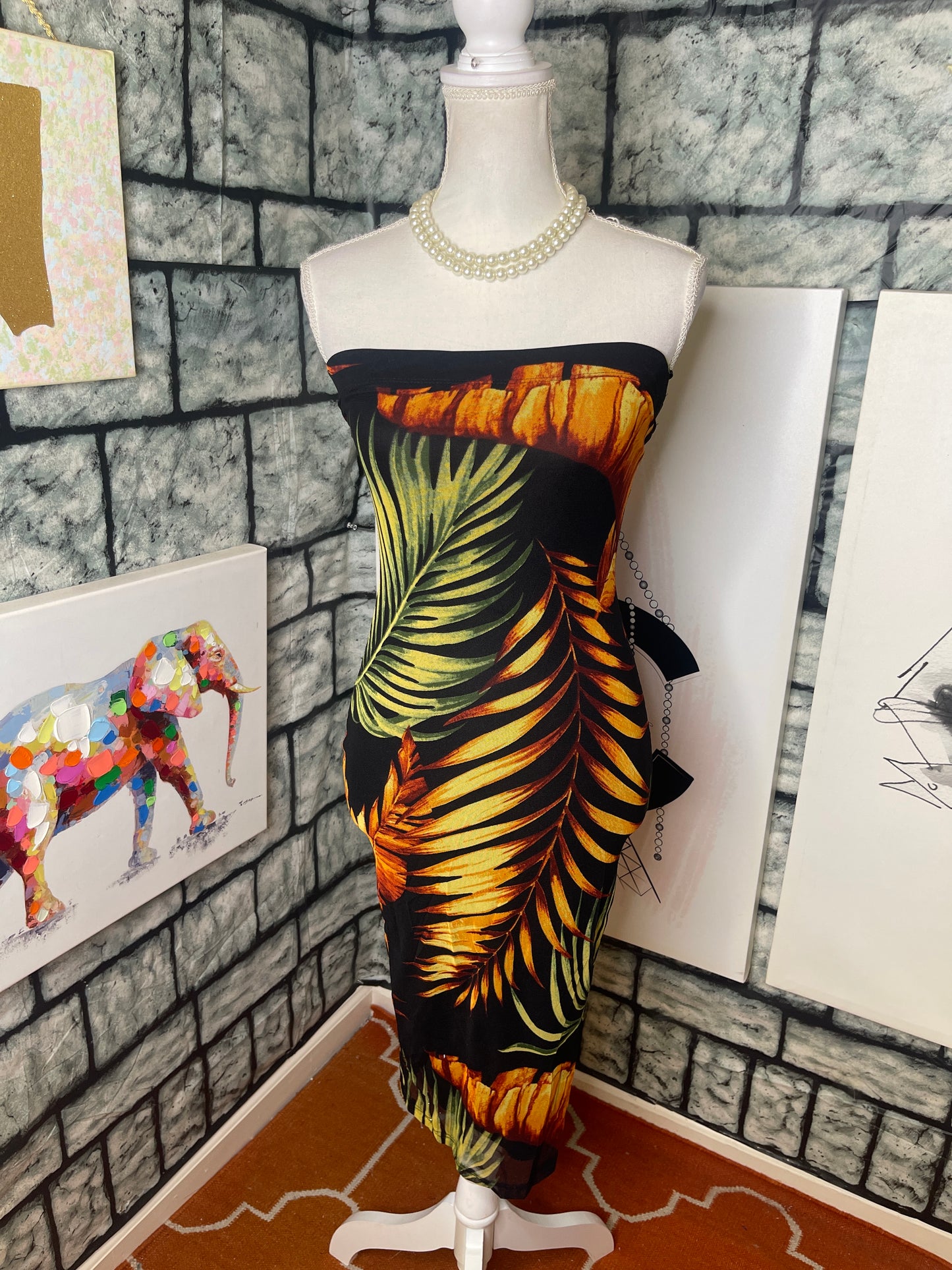 Lovely day orange black dress women sz small