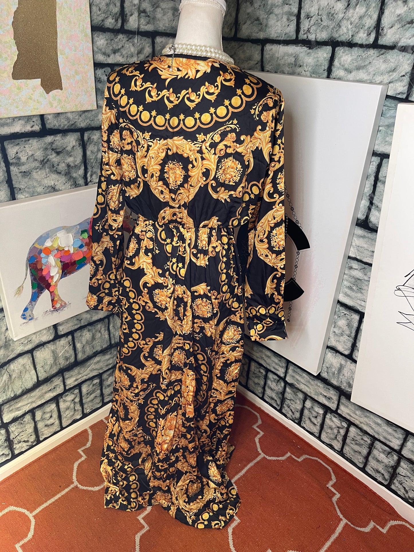 Black yellow dress women sz Large