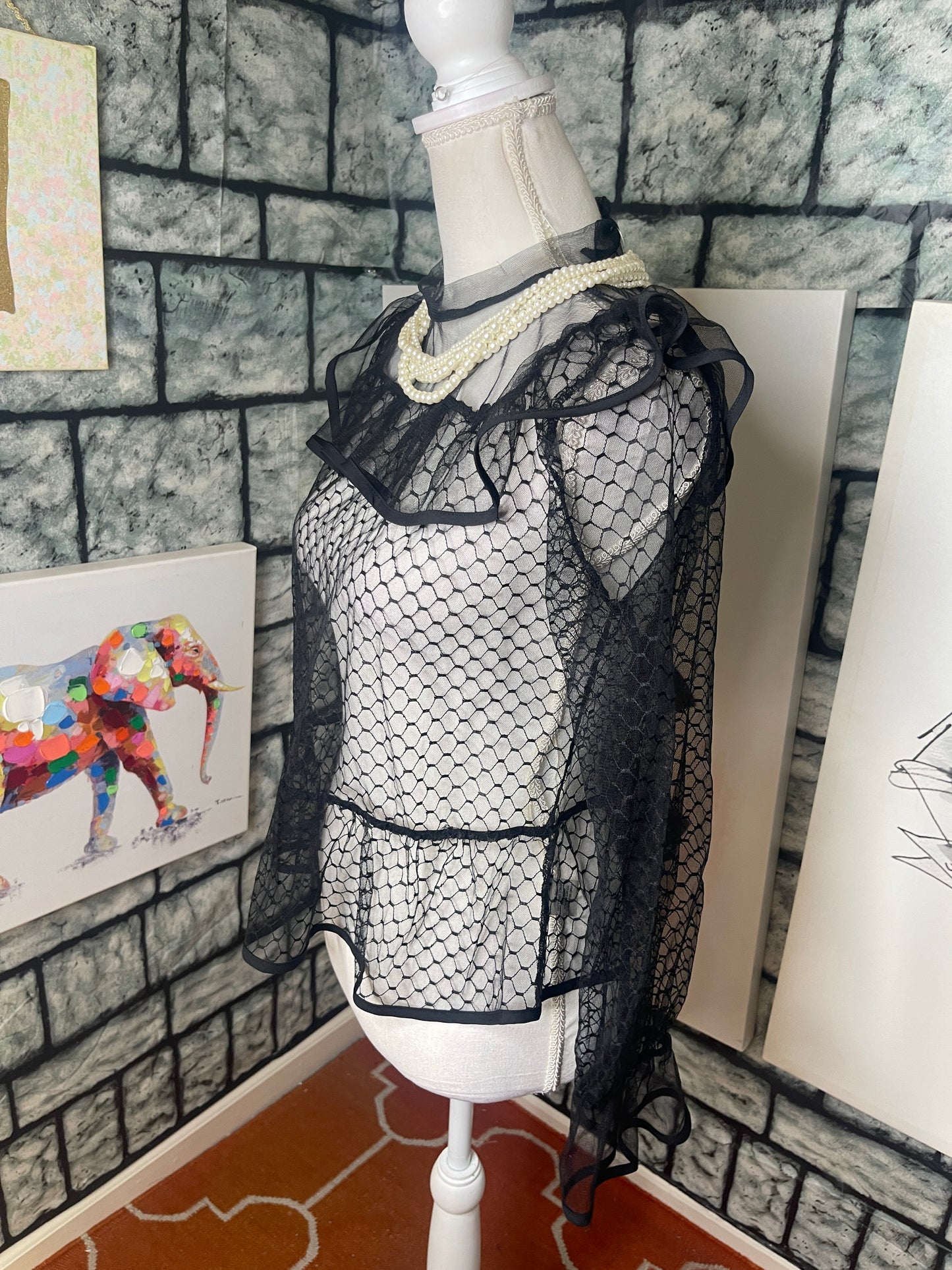 Black See Through Blouse Women sz Large