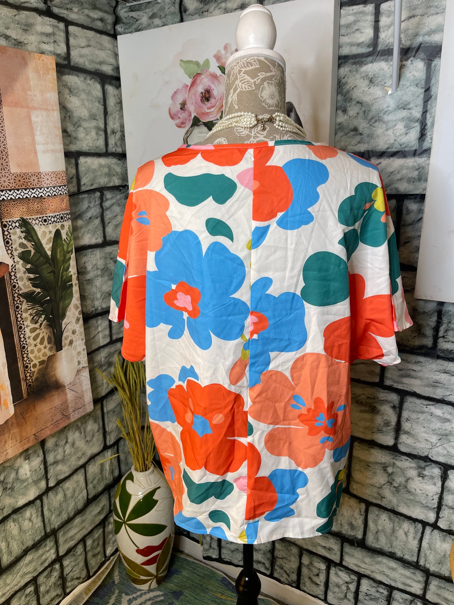 White Floral Blouse Women sz 1XL