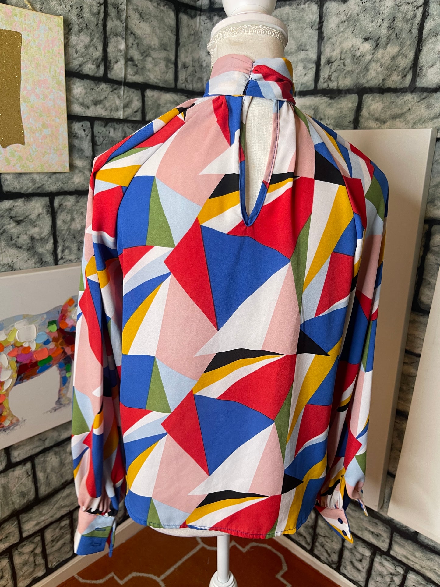 NY & C Blue Red Pink White Yellow and Black Long Sleeves Blouse Women Sz XS