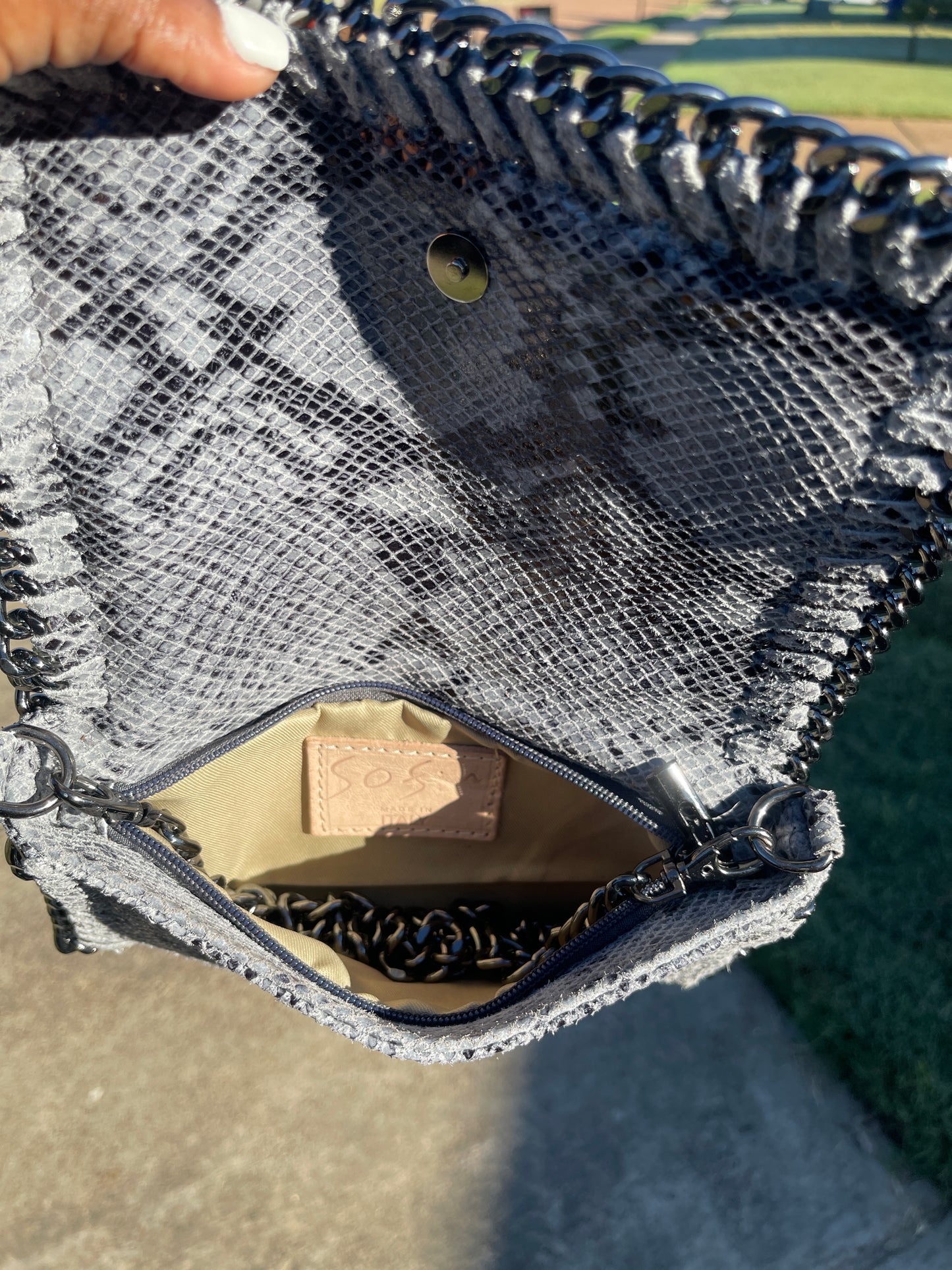 Sofia Gray Animal Print Chain Crossbody