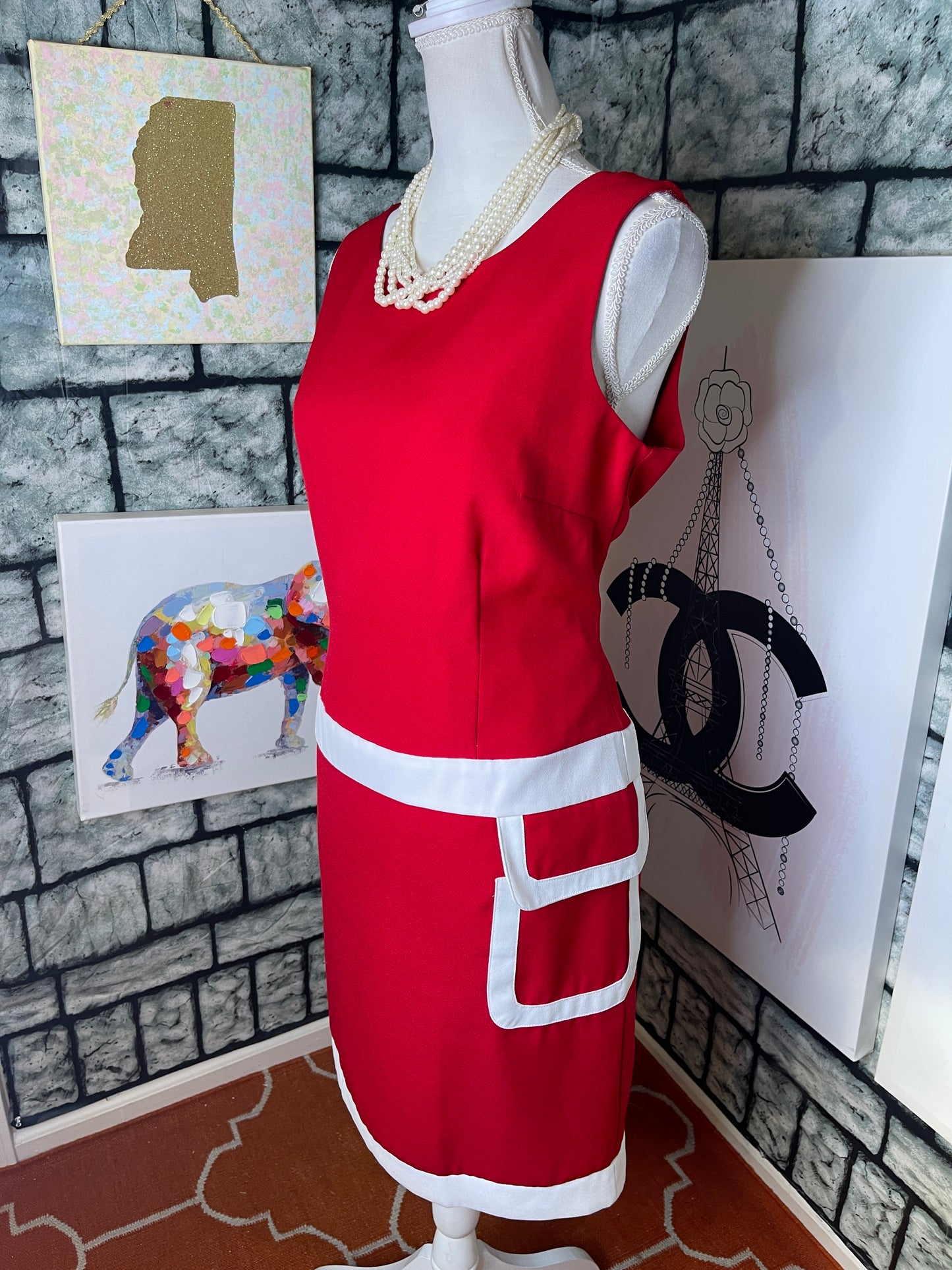 MetroStyle Red White Dress Women sz 12