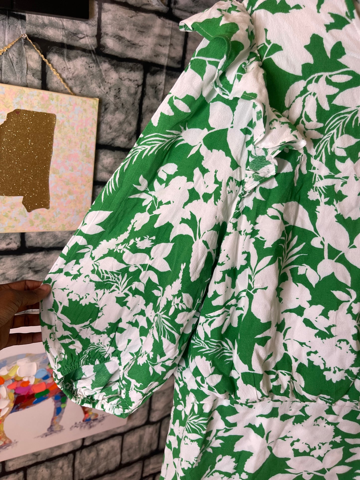 Ann Taylor Green White Floral Dress Women sz 18