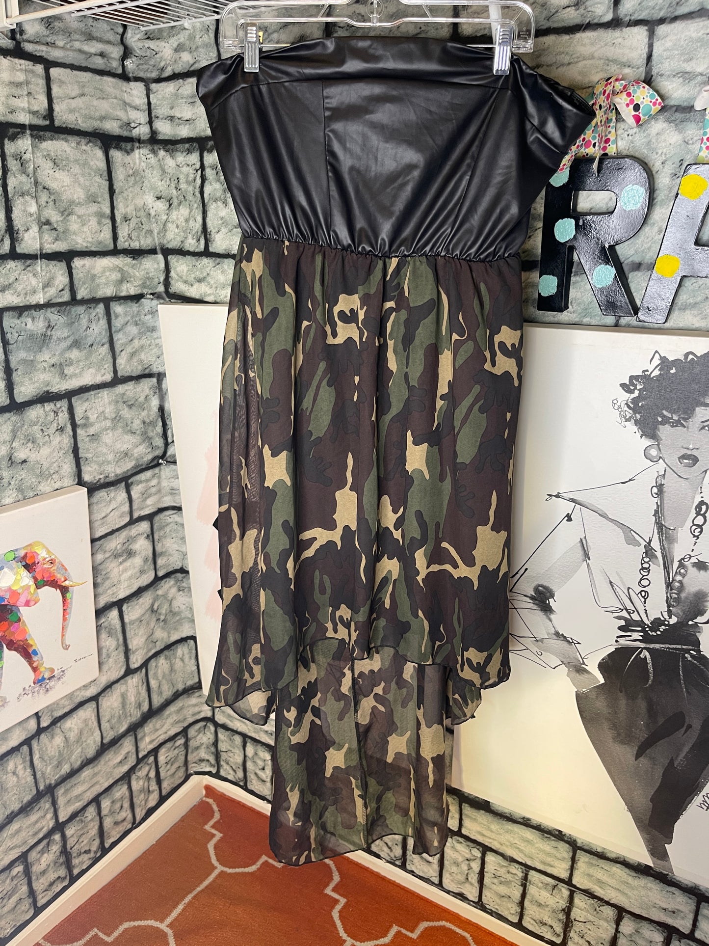 Babeolicious Green Camo Dress / Blouse Women sz 2XL