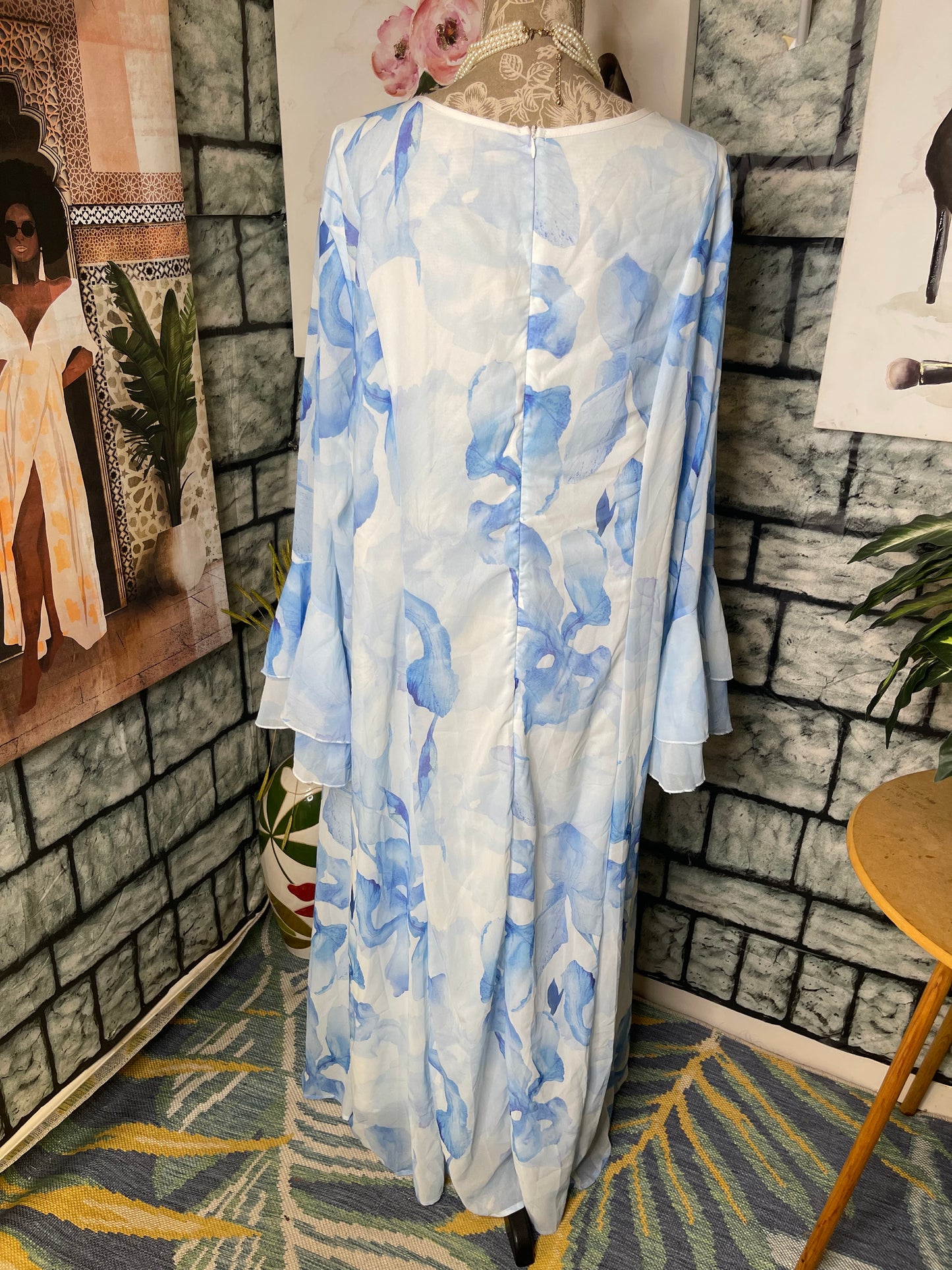 Shein Blue White Floral Dress Women sz 4XL