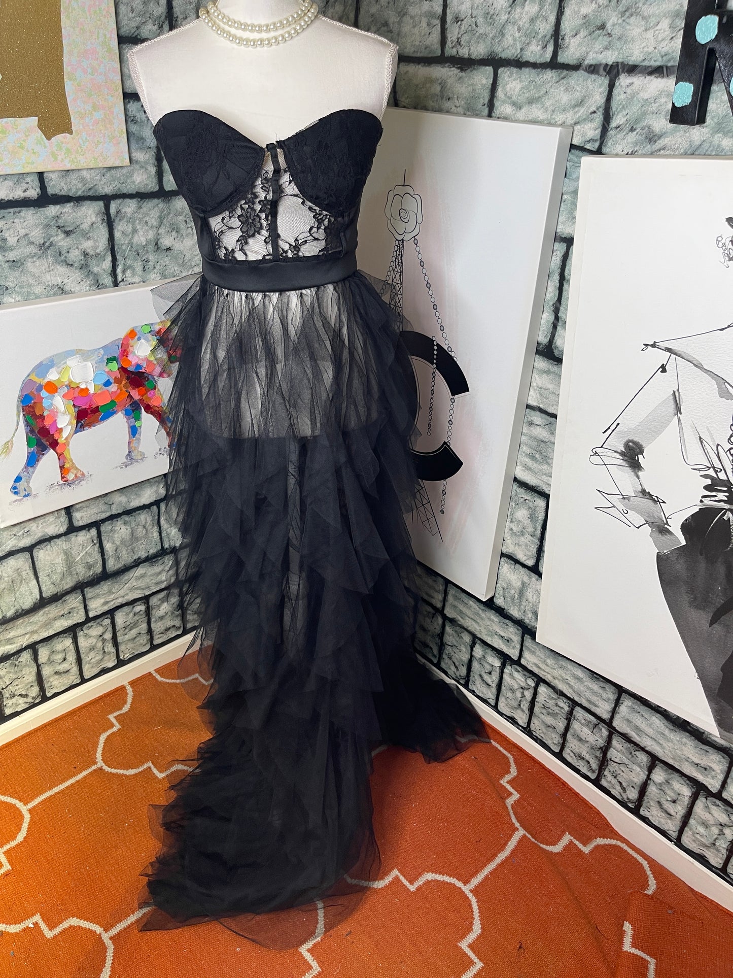 Black Ruffle Dress Women sz Medium