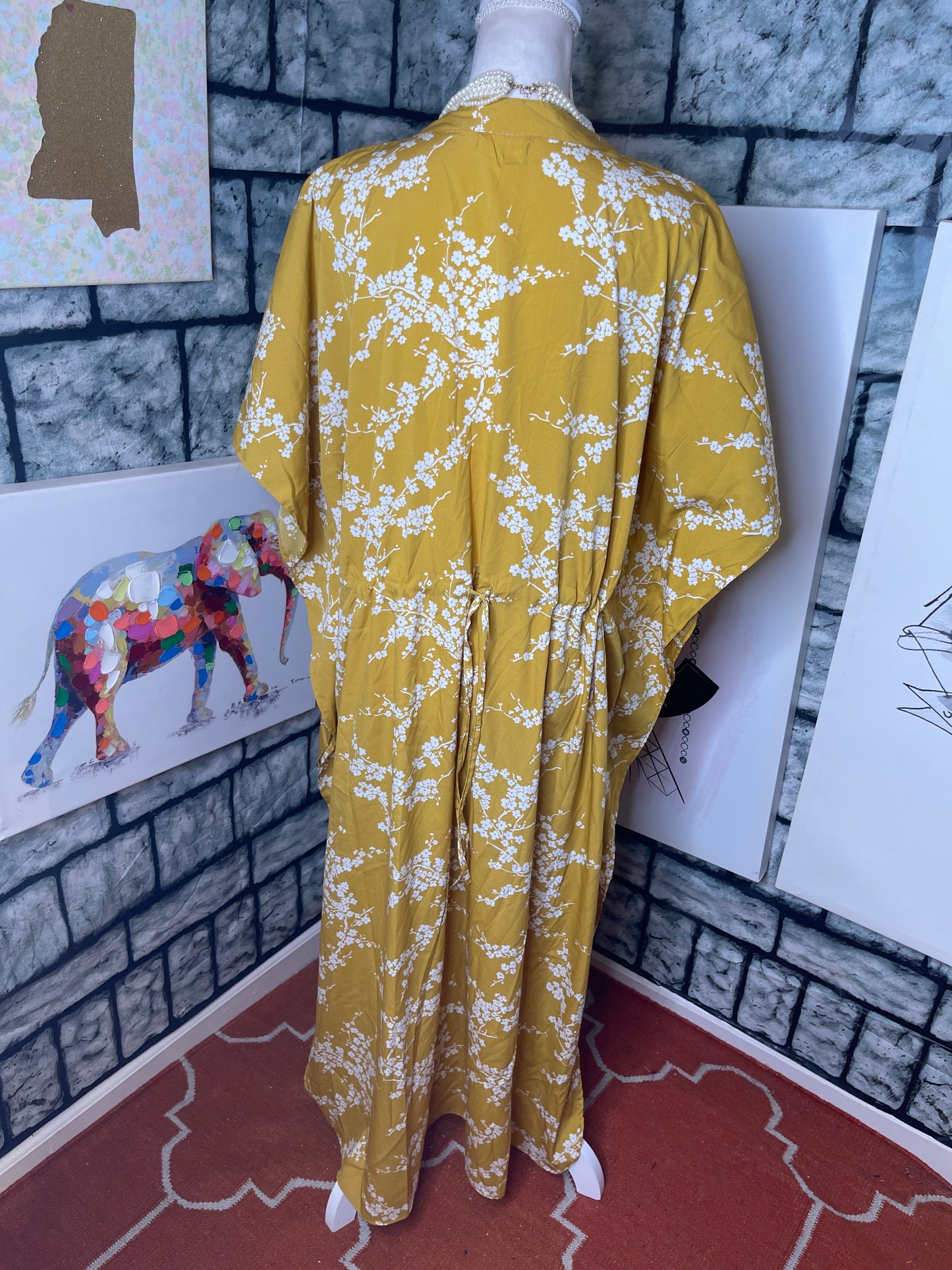 Yellow White Button Dress / Cover Women sz One Size (would say fits up to Large)
