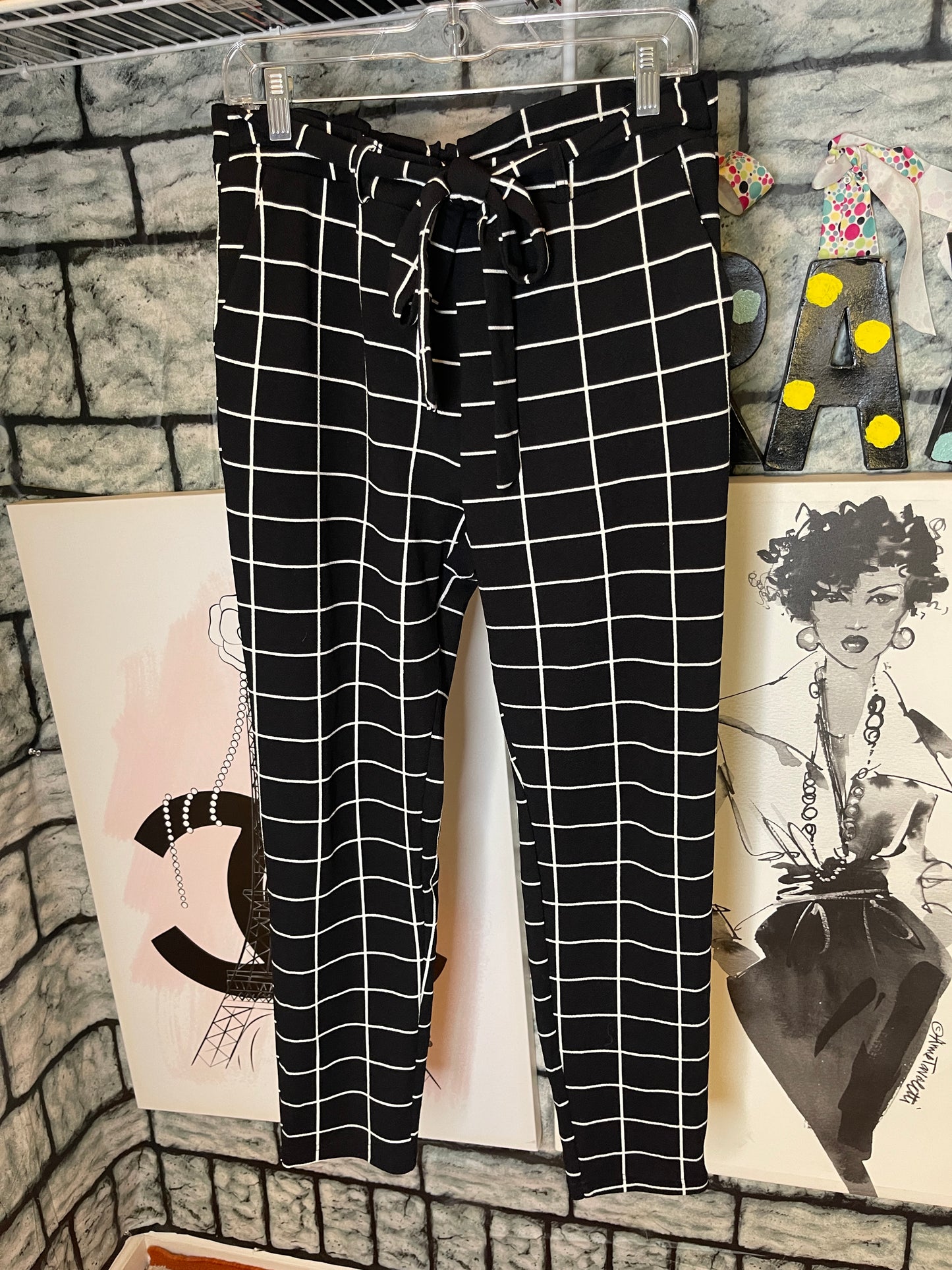 H&M Black White Pants Women sz XL