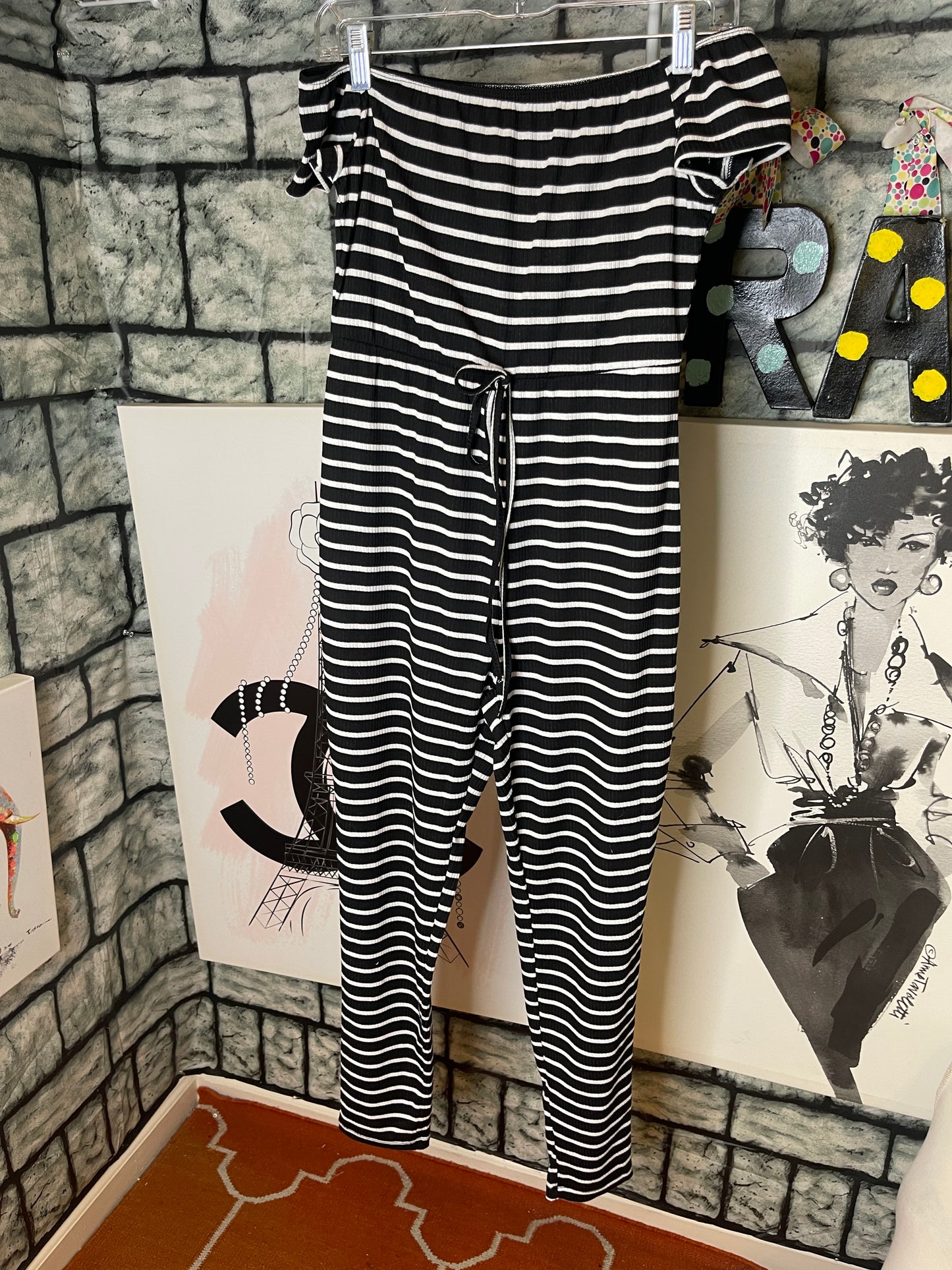 Shein Black White Jumpsuit Women sz Medium