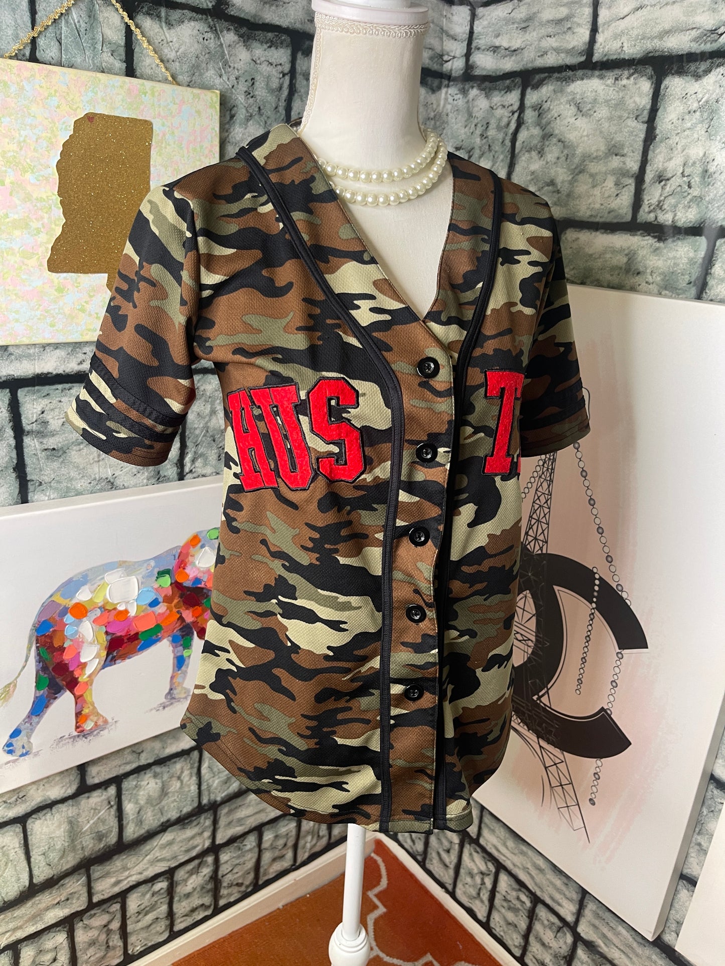 Rue 21 Hustle Button Shirt Camo Green Women sz XS