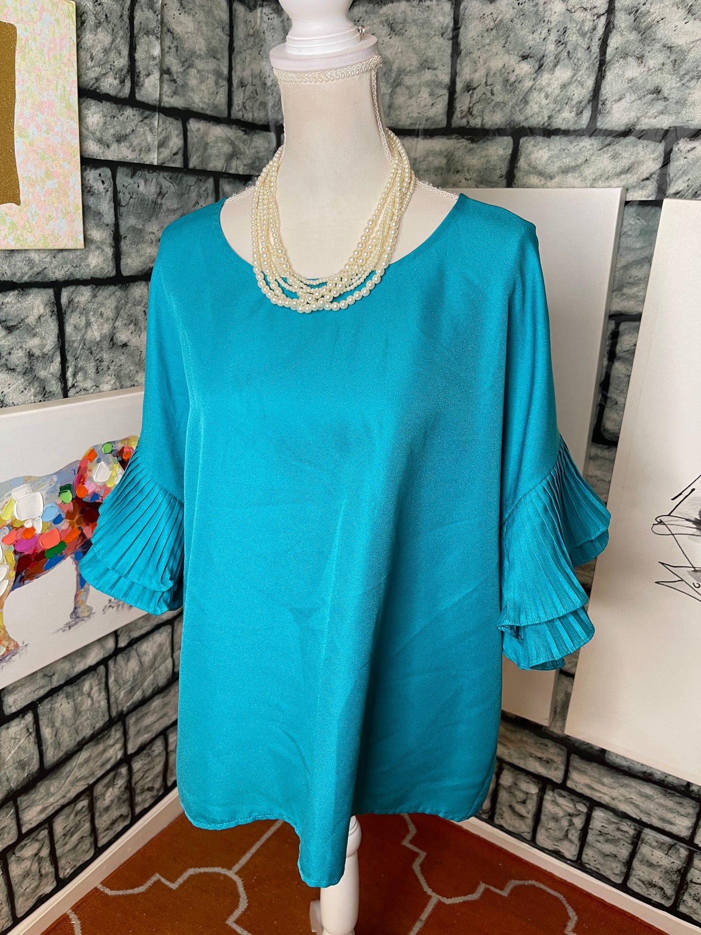 K.Jordan Turquoise Blouse Top Women Sz 1XL