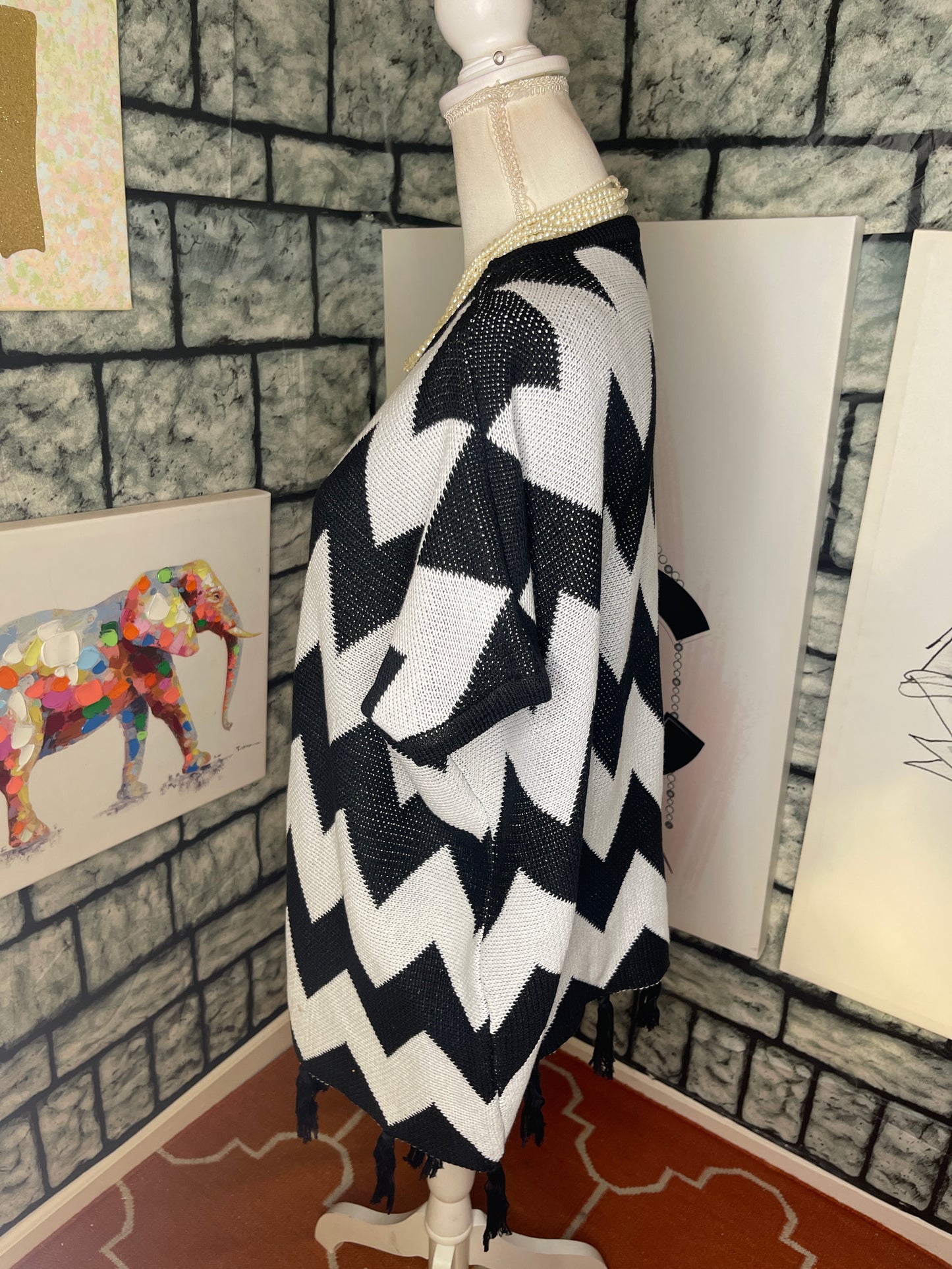 POL Black White Sweater Cardigan Women sz Medium