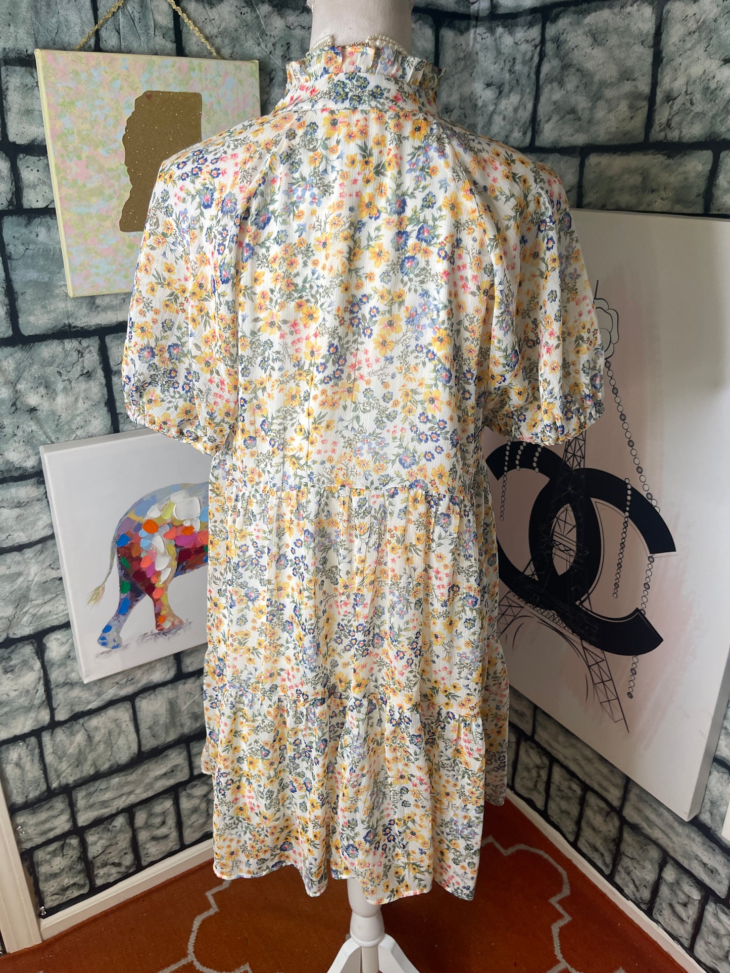 MSK Yellow Green Floral Dress Women sz Small