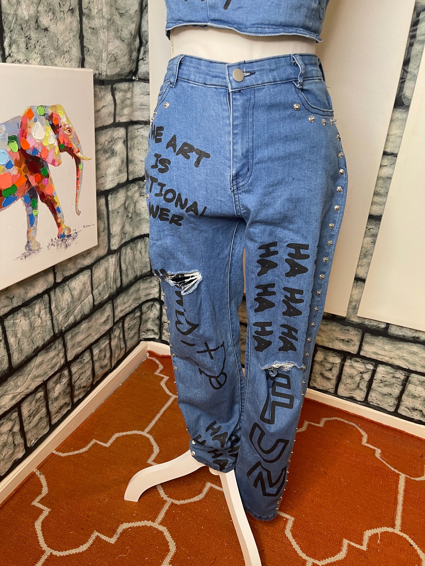 Latiste 2 piece blue jeans pants set women sz medium