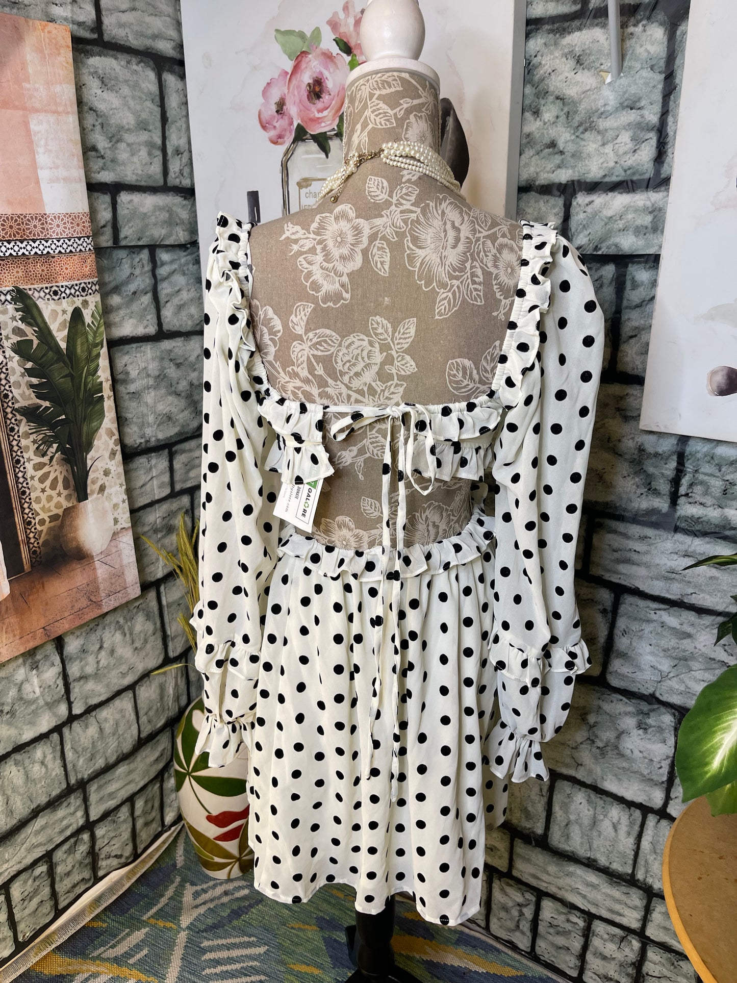 Dee Elly Black White Polka Dot Dress Women sz Small