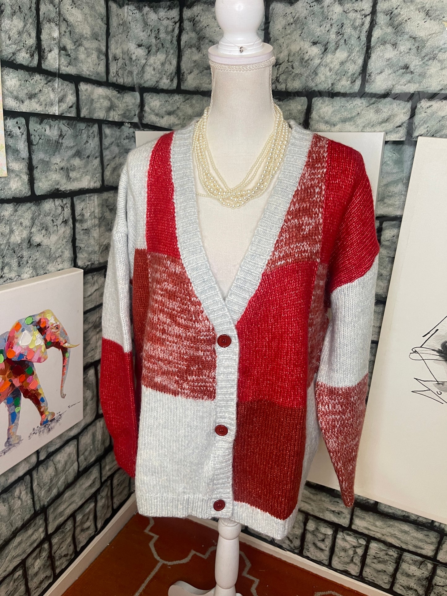 Shein Gray Red Cardigan Women sz 2XL