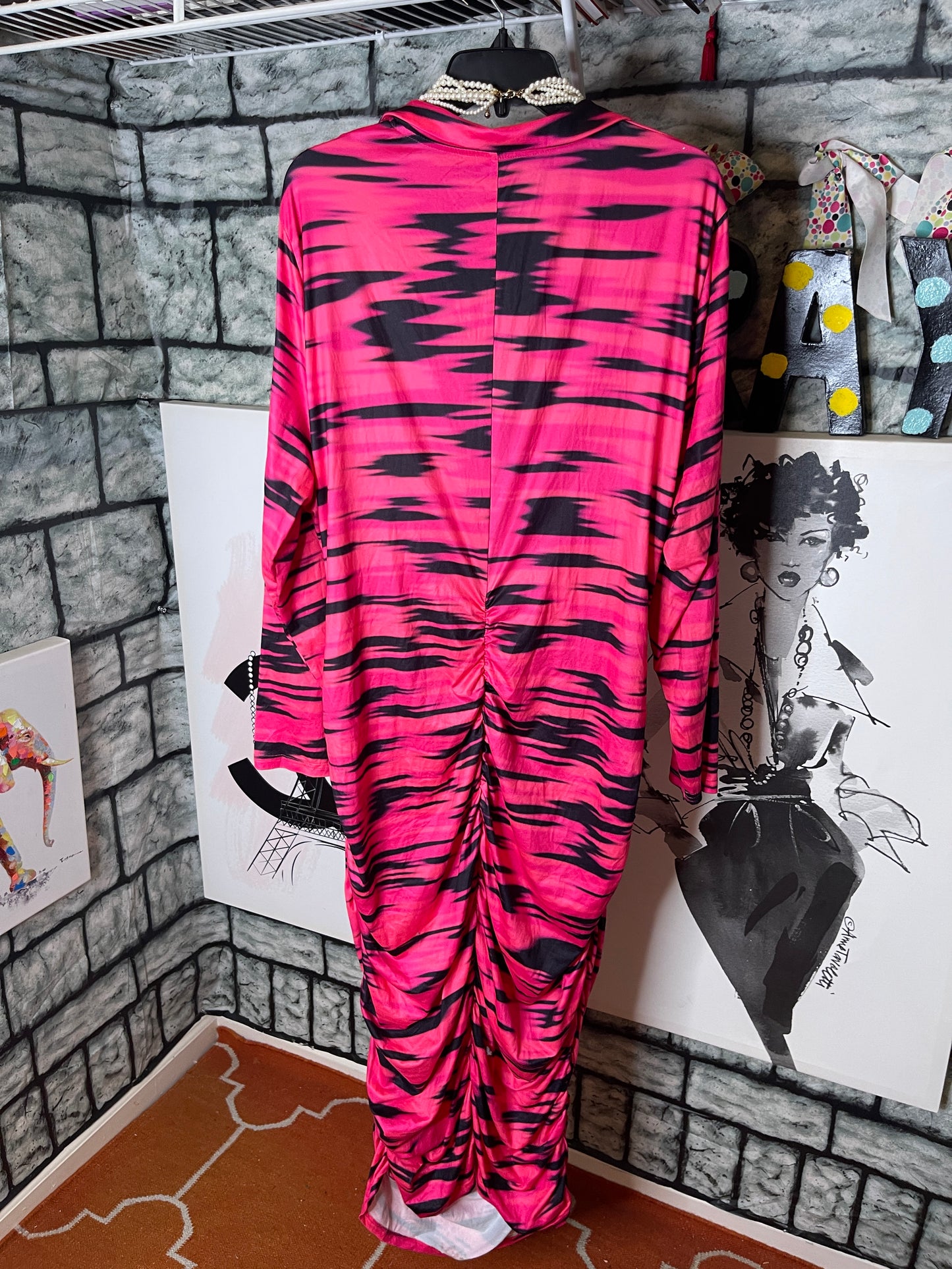 Shein Pink Black Print Dress Women sz 4XL