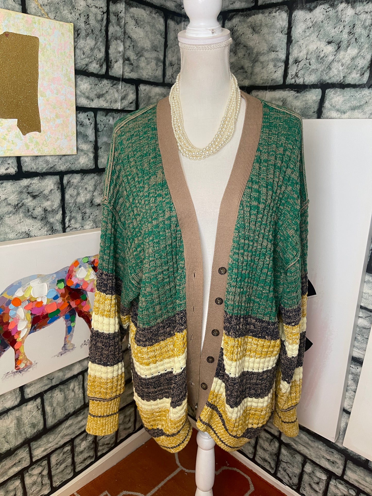 BDG Green Yellow Cardigan Women sz Large